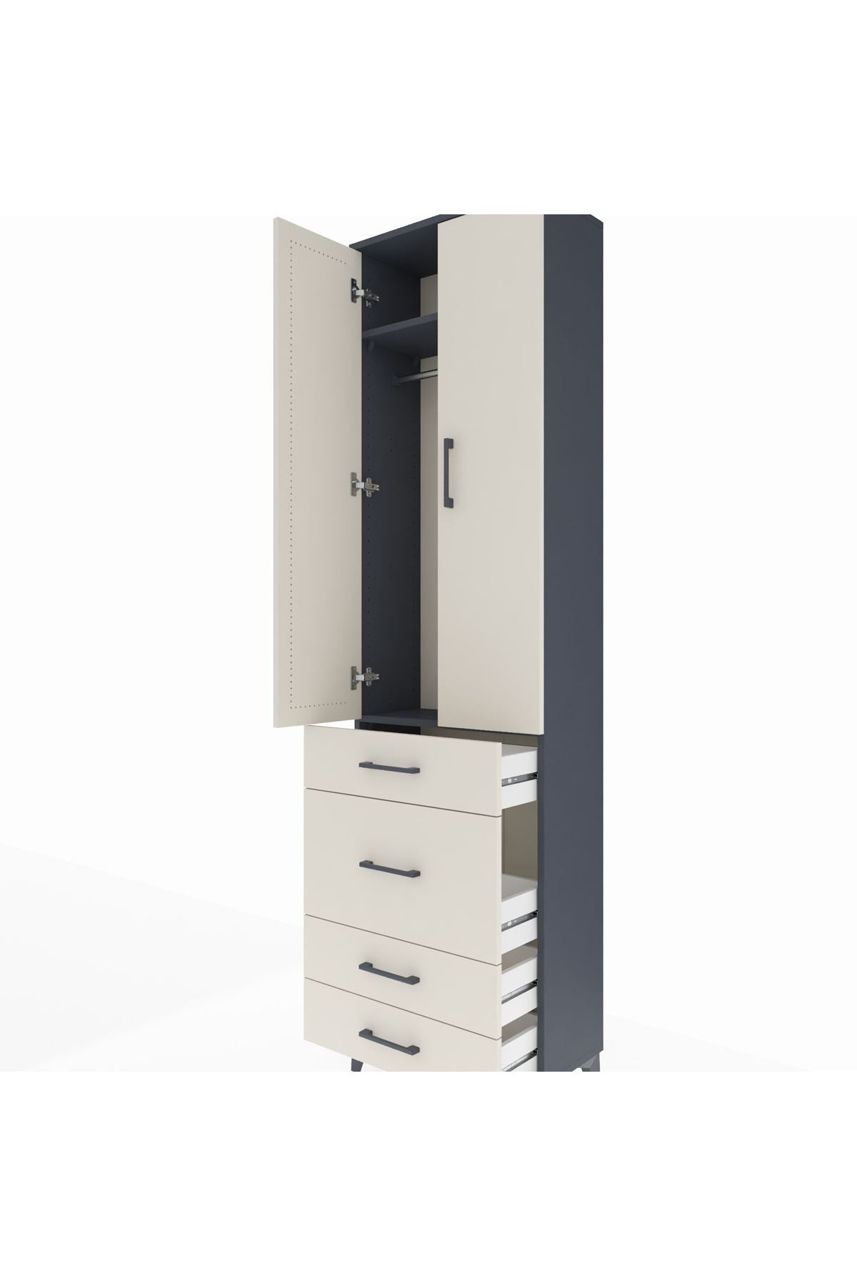 Arges Dolap 2 Raflı 4 Çekmeceli Tek Askılı 60x30x221 - S29M064V4A