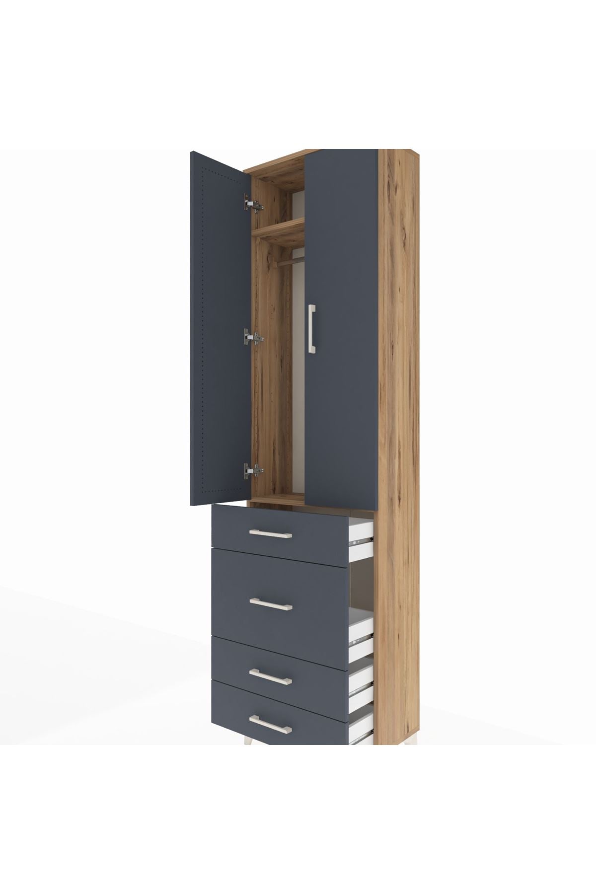 Arges Dolap 2 Raflı 4 Çekmeceli Tek Askılı 60x30x221 - S29M064V8A
