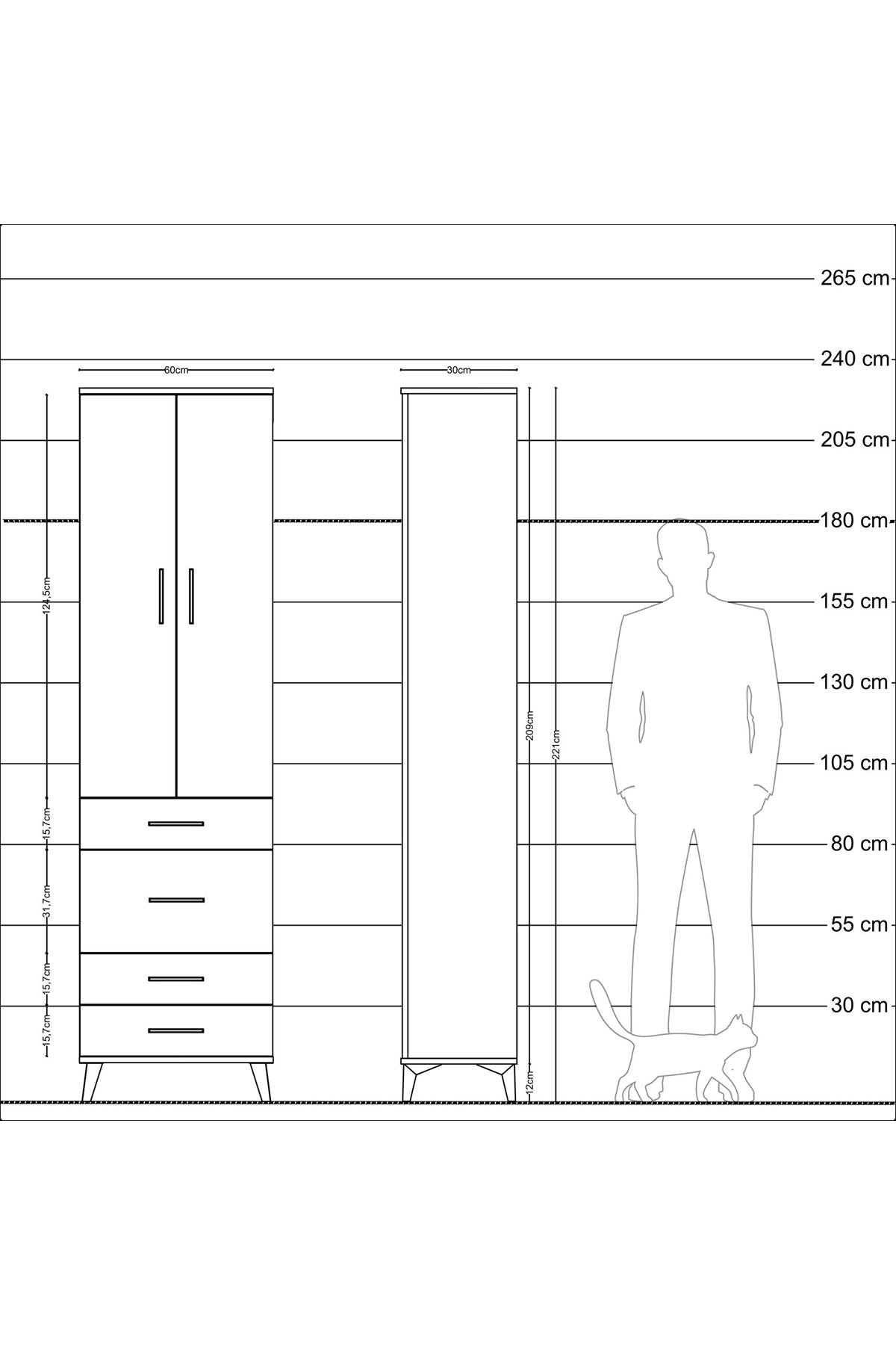 Arges Dolap 2 Raflı 4 Çekmeceli Tek Askılı 60x30x221 - S29M064V8A