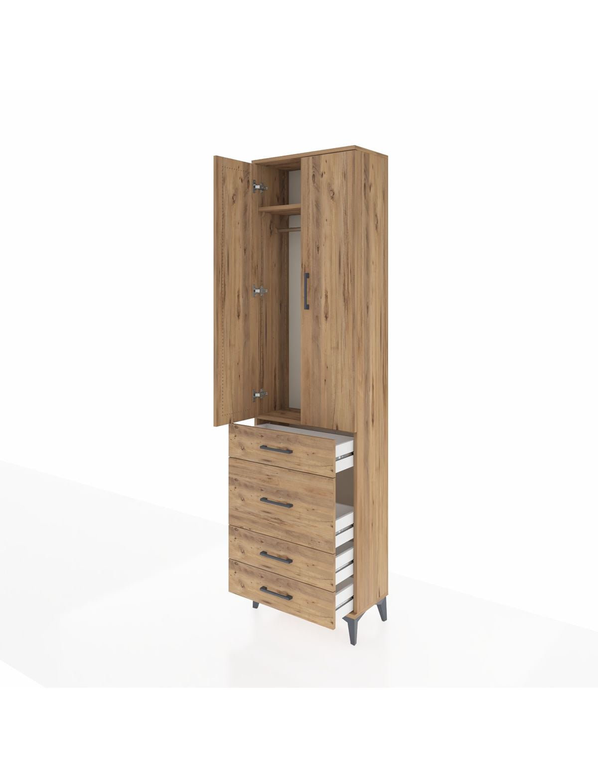Arges Dolap 2 Raflı 4 Çekmeceli Tek Askılı 60x30x221 - S29M064V9A