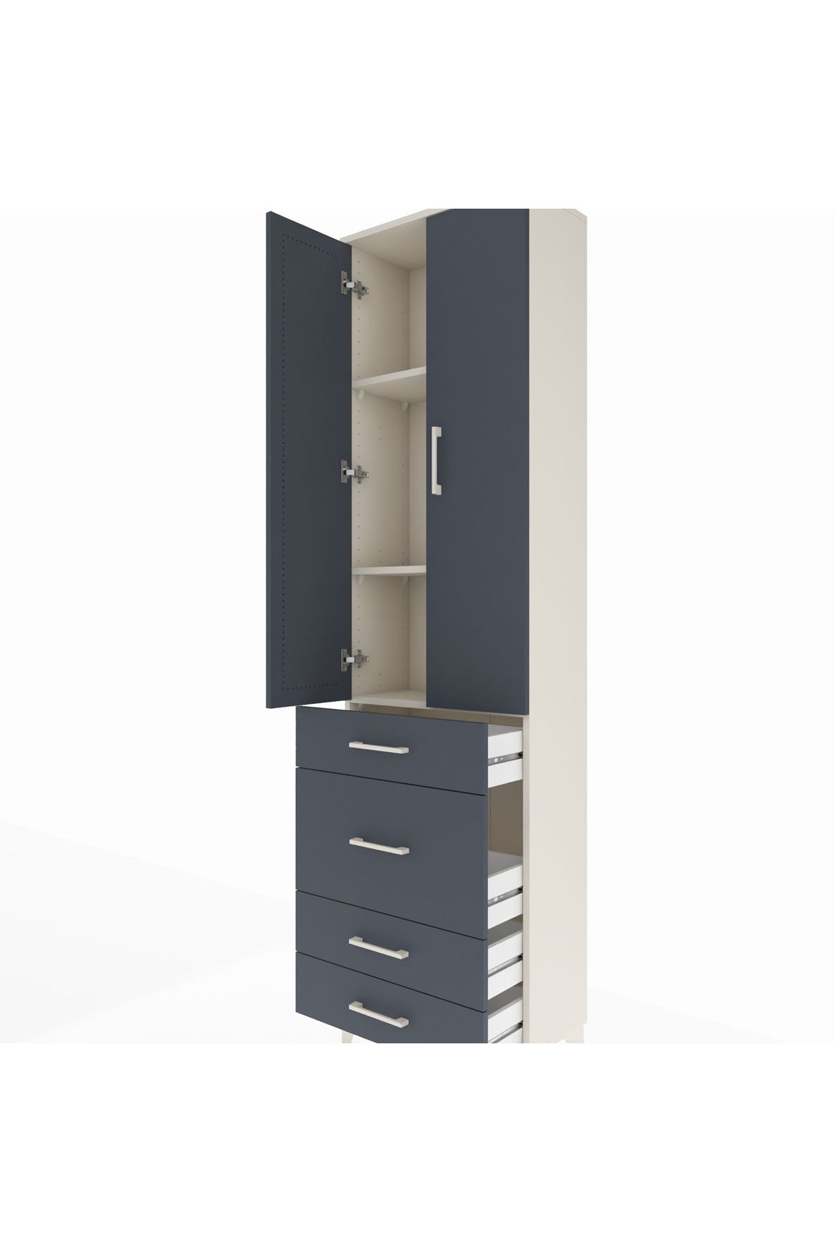 Arges Dolap 3 Raflı 4 Çekmeceli 2 Kapaklı 60x30x221 - S29M065V2A