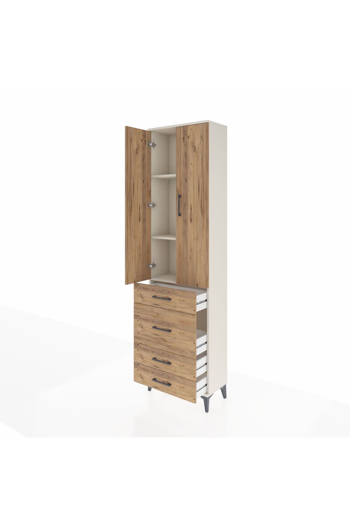 Arges Dolap 3 Raflı 4 Çekmeceli 2 Kapaklı 60x30x221 - S29M065V3A