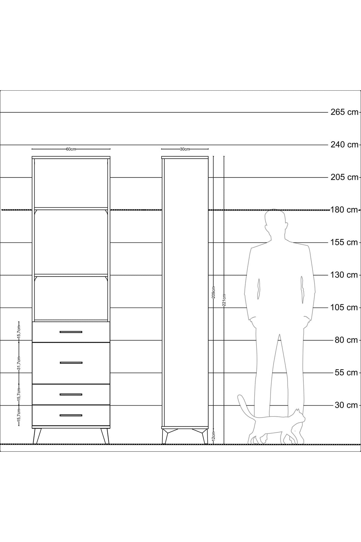 Arges Dolap 3 Raflı 4 Çekmeceli 60x30x221 - S29M066V9A