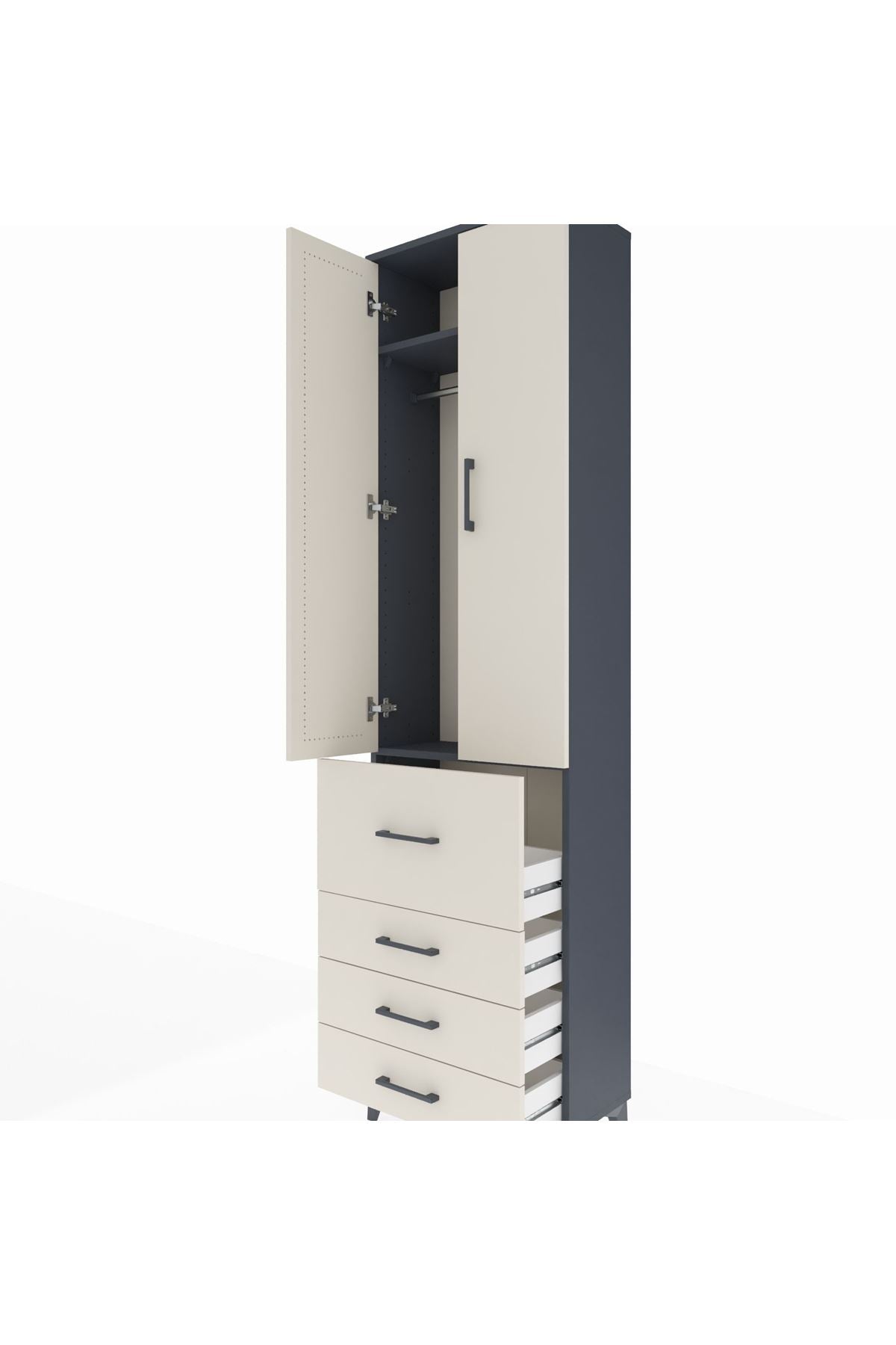 Arges Dolap 2 Raflı 4 Çekmeceli Tek Askılı 60x30x221 - S29M067V4A