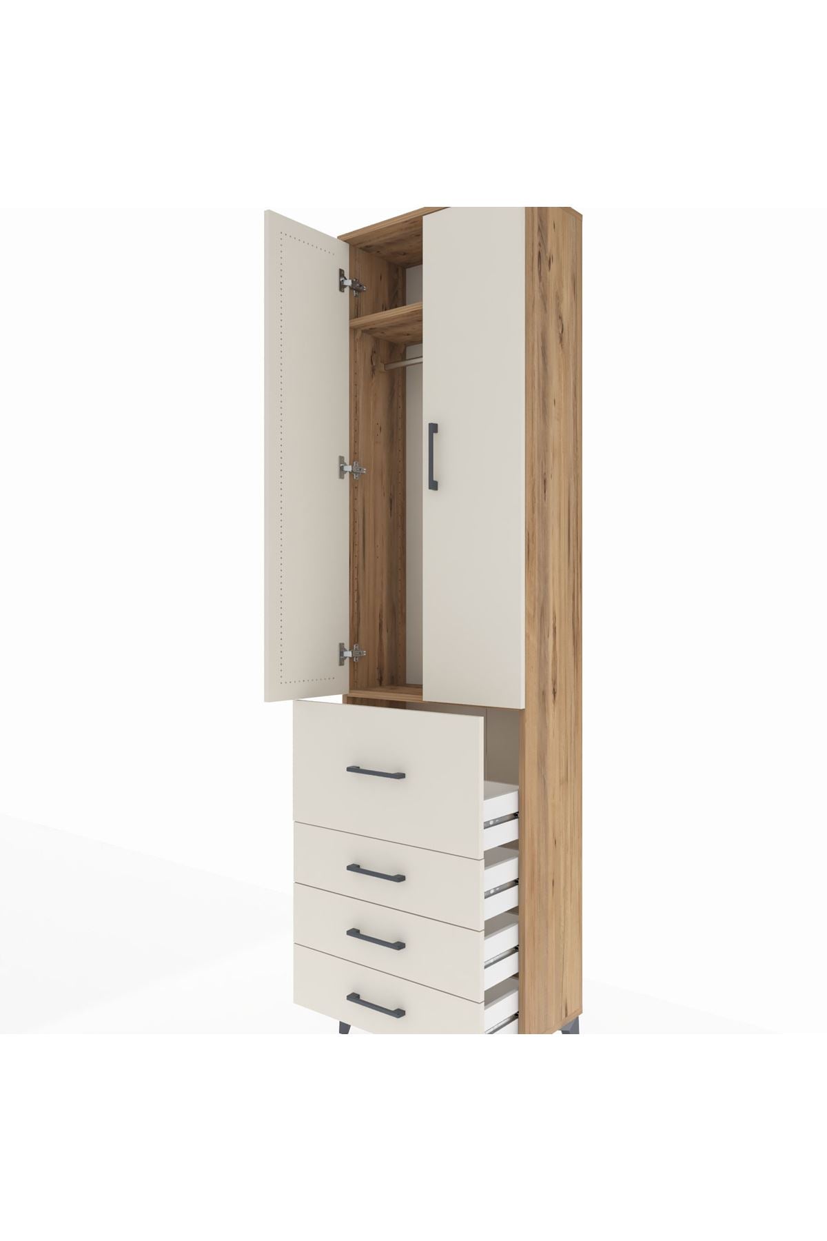 Arges Dolap 2 Raflı 4 Çekmeceli Tek Askılı 60x30x221 - S29M067V7A