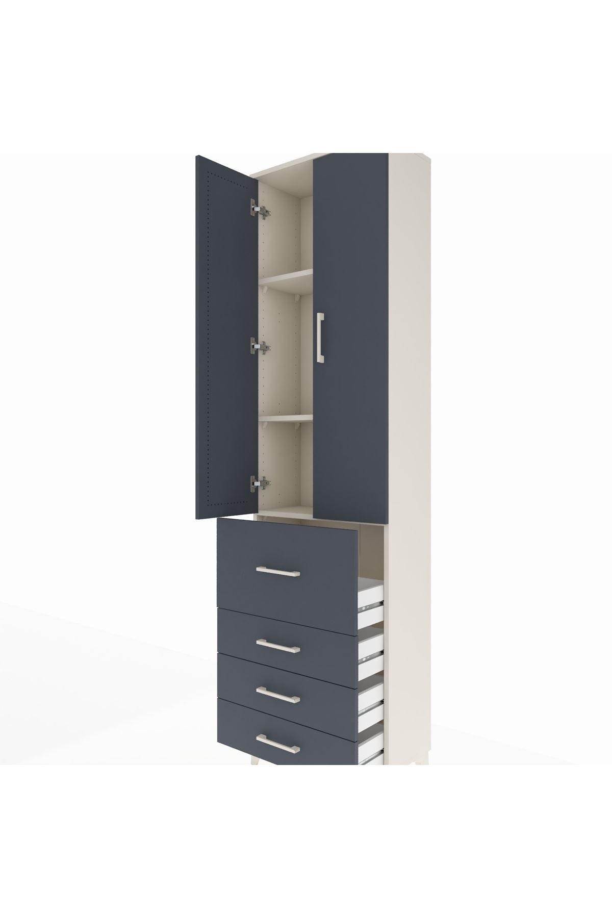 Arges Dolap 3 Raflı 4 Çekmeceli 2 Kapaklı 60x30x221 - S29M068V2A