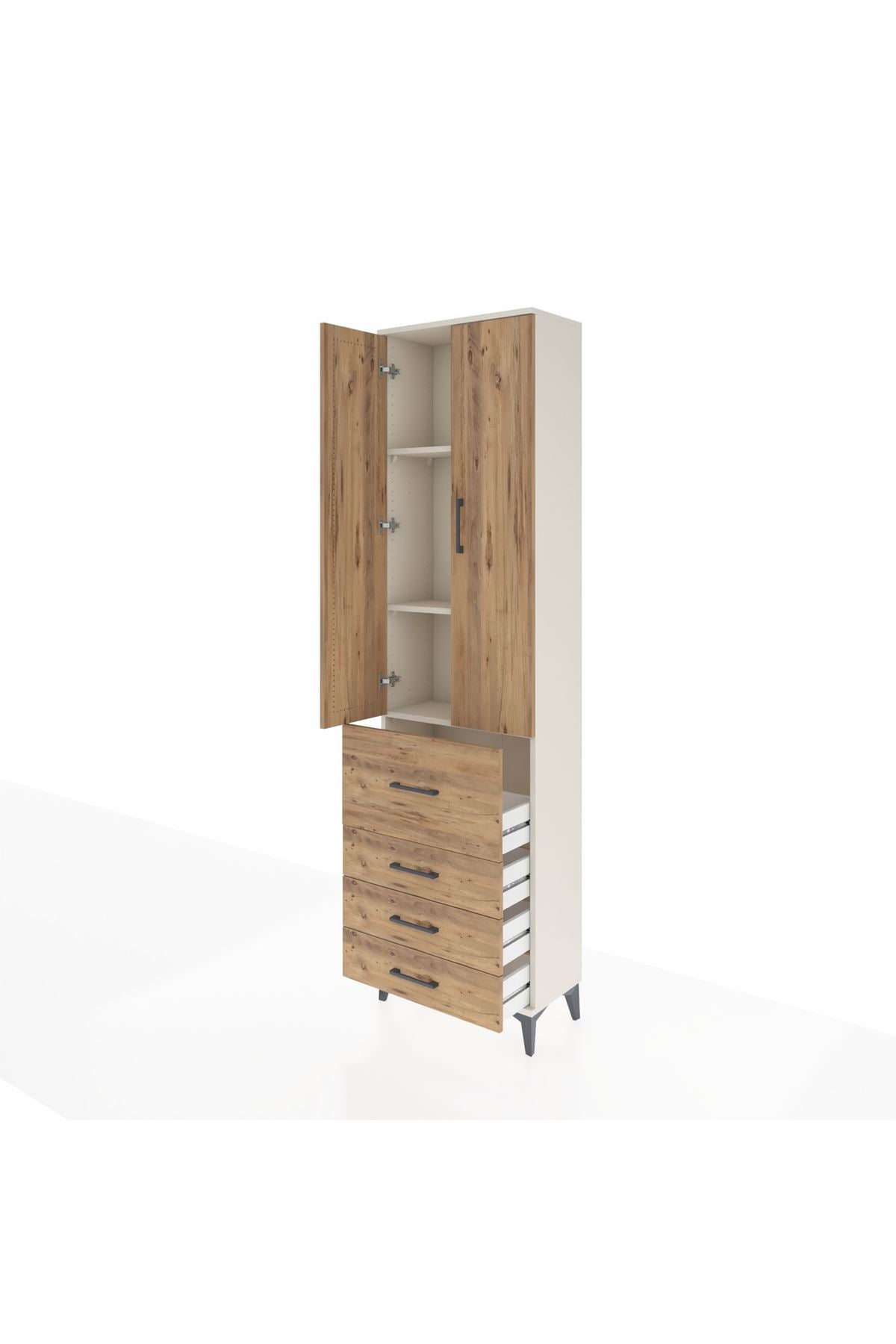 Arges Dolap 3 Raflı 4 Çekmeceli 2 Kapaklı 60x30x221 - S29M068V3A