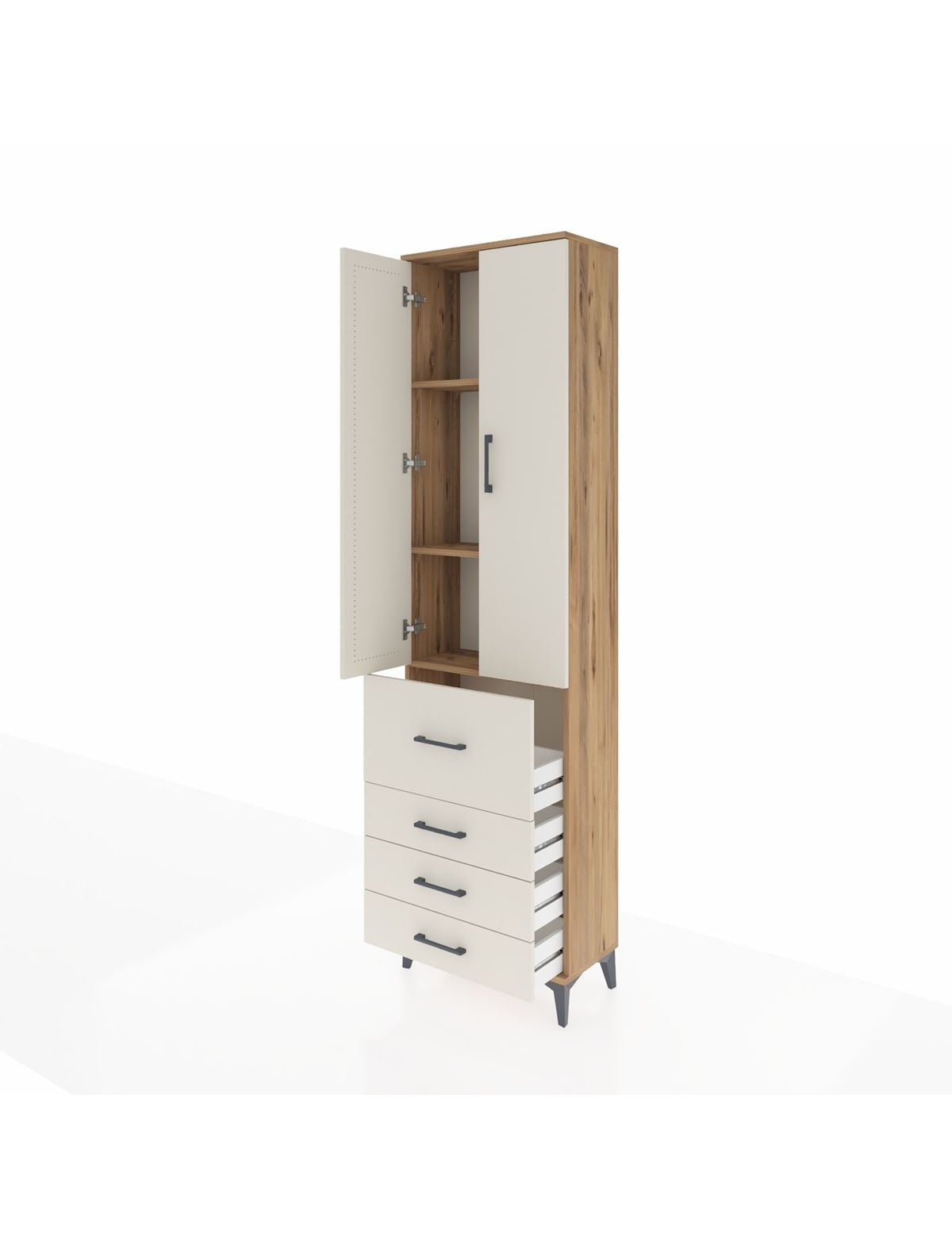 Arges Dolap 3 Raflı 4 Çekmeceli 2 Kapaklı 60x30x221 - S29M068V7A