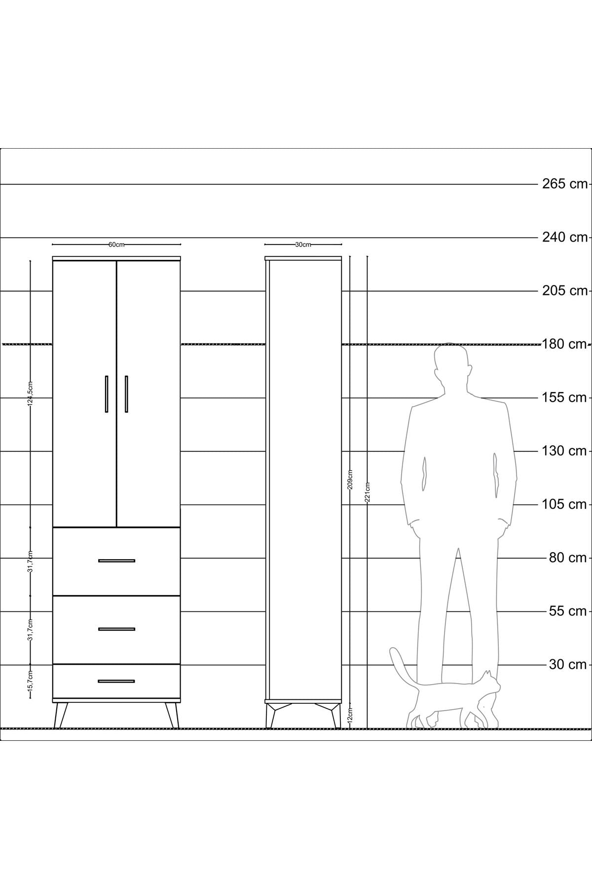 Arges Dolap 2 Raflı 3 Çekmeceli Tek Askılı 60x30x221 - S29M070V9A
