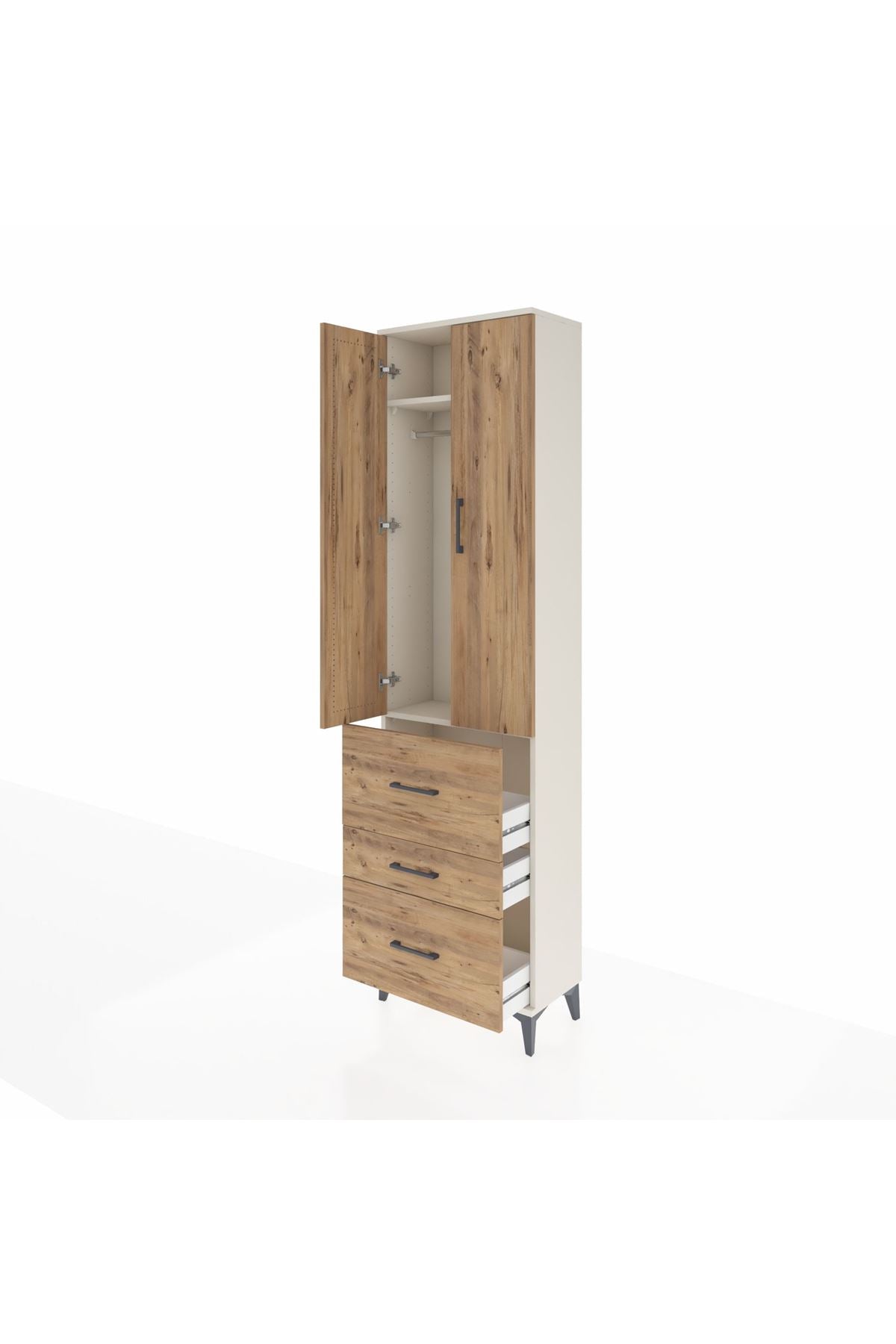 Arges Dolap 2 Raflı 3 Çekmeceli Tek Askılı 60x30x221 - S29M073V3A