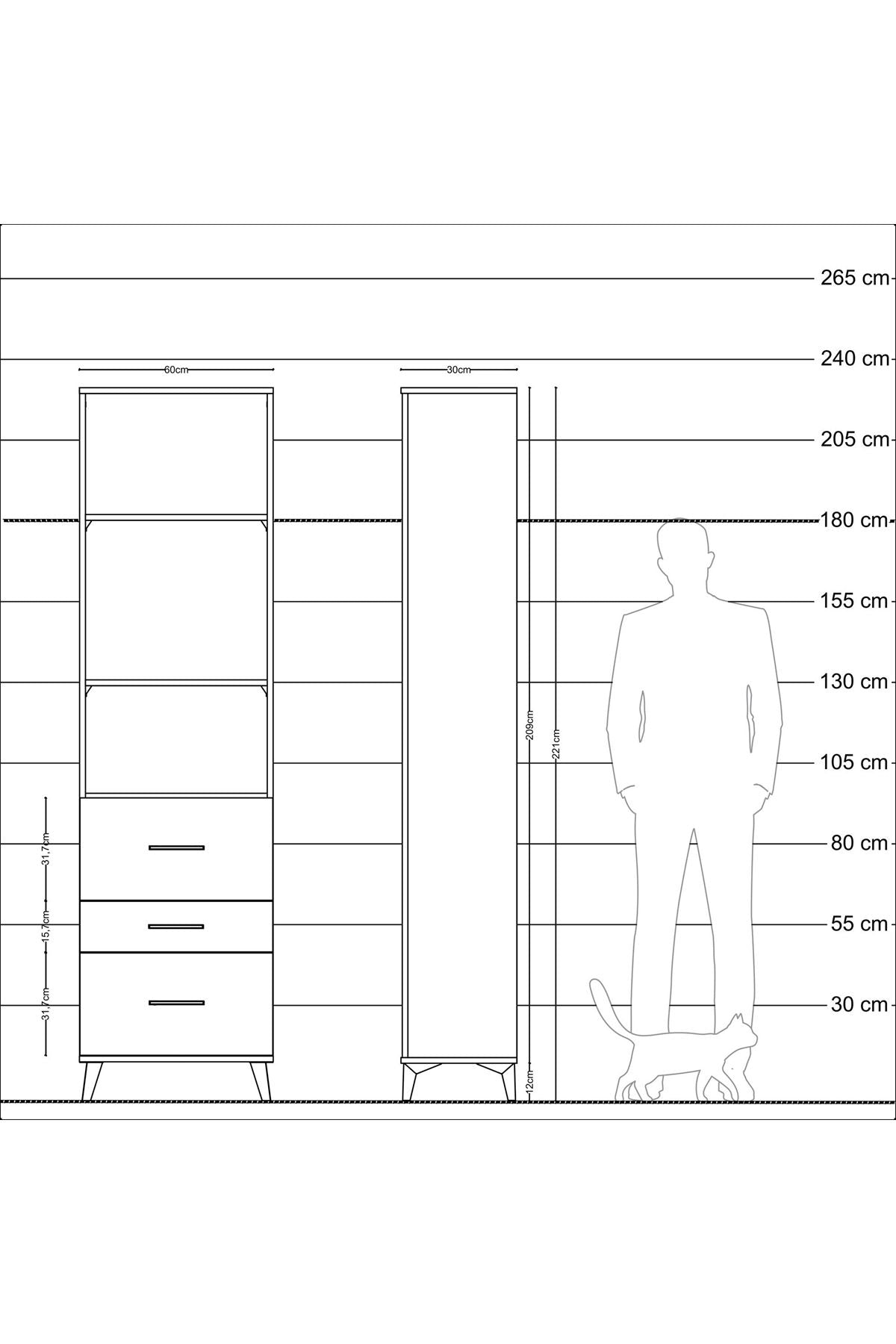 Arges Dolap 3 Raflı 3 Çekmeceli 60x30x221 - S29M075V2A