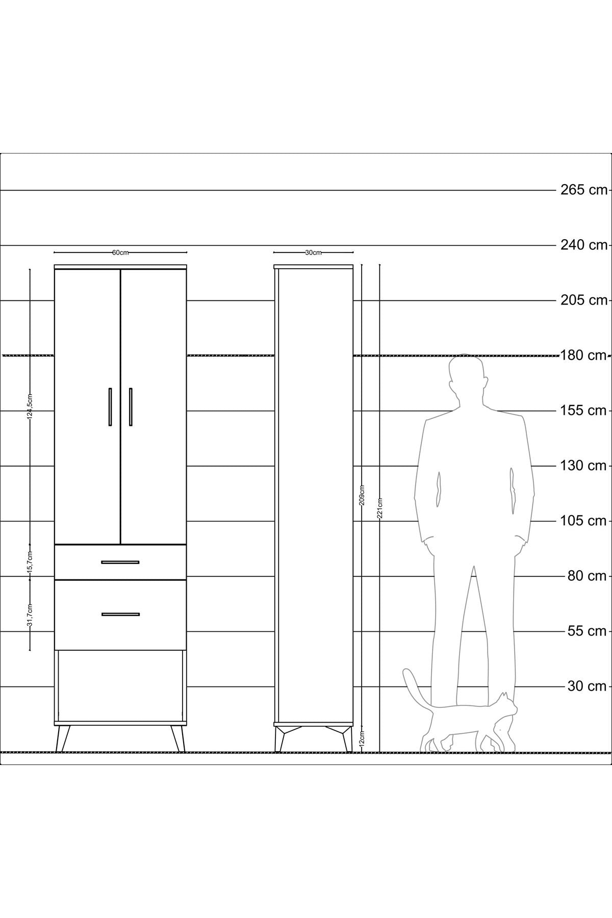 Arges Dolap 2 Raflı 2 Çekmeceli Tek Askılı 60x30x221 - S29M079V9A