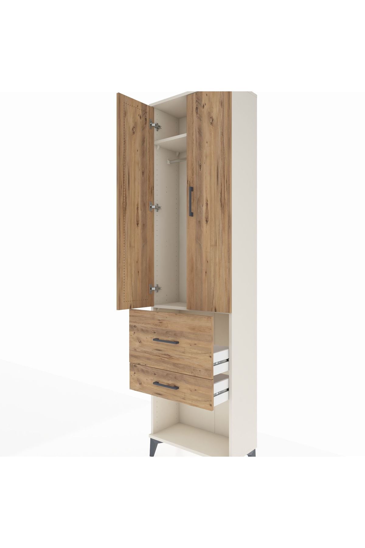 Arges Dolap 2 Raflı 2 Çekmeceli Tek Askılı 60x30x221 - S29M082V3A
