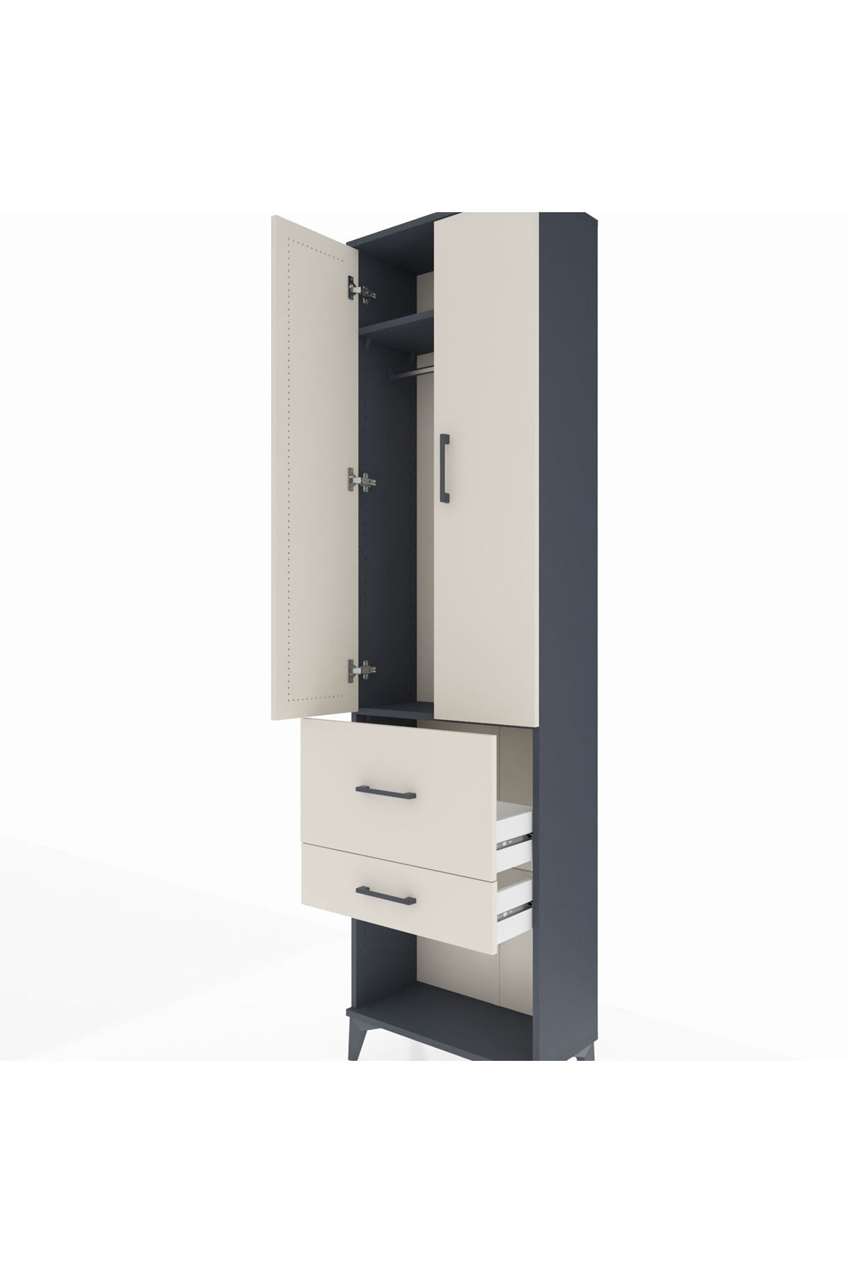 Arges Dolap 2 Raflı 2 Çekmeceli Tek Askılı 60x30x221 - S29M082V4A