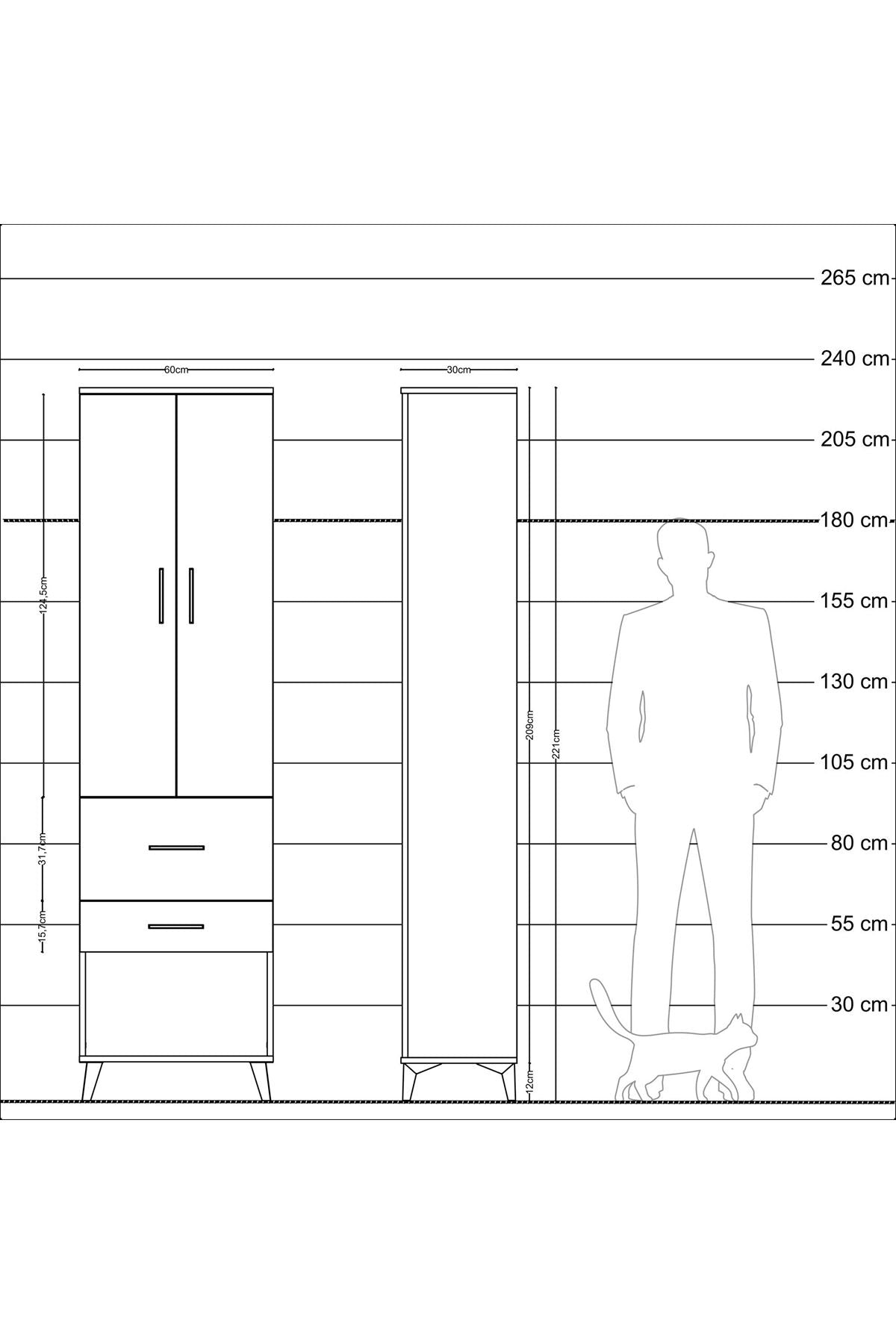 Arges Dolap 3 Raflı 2 Çekmeceli 2 Kapaklı 60x30x221 - S29M083V6A