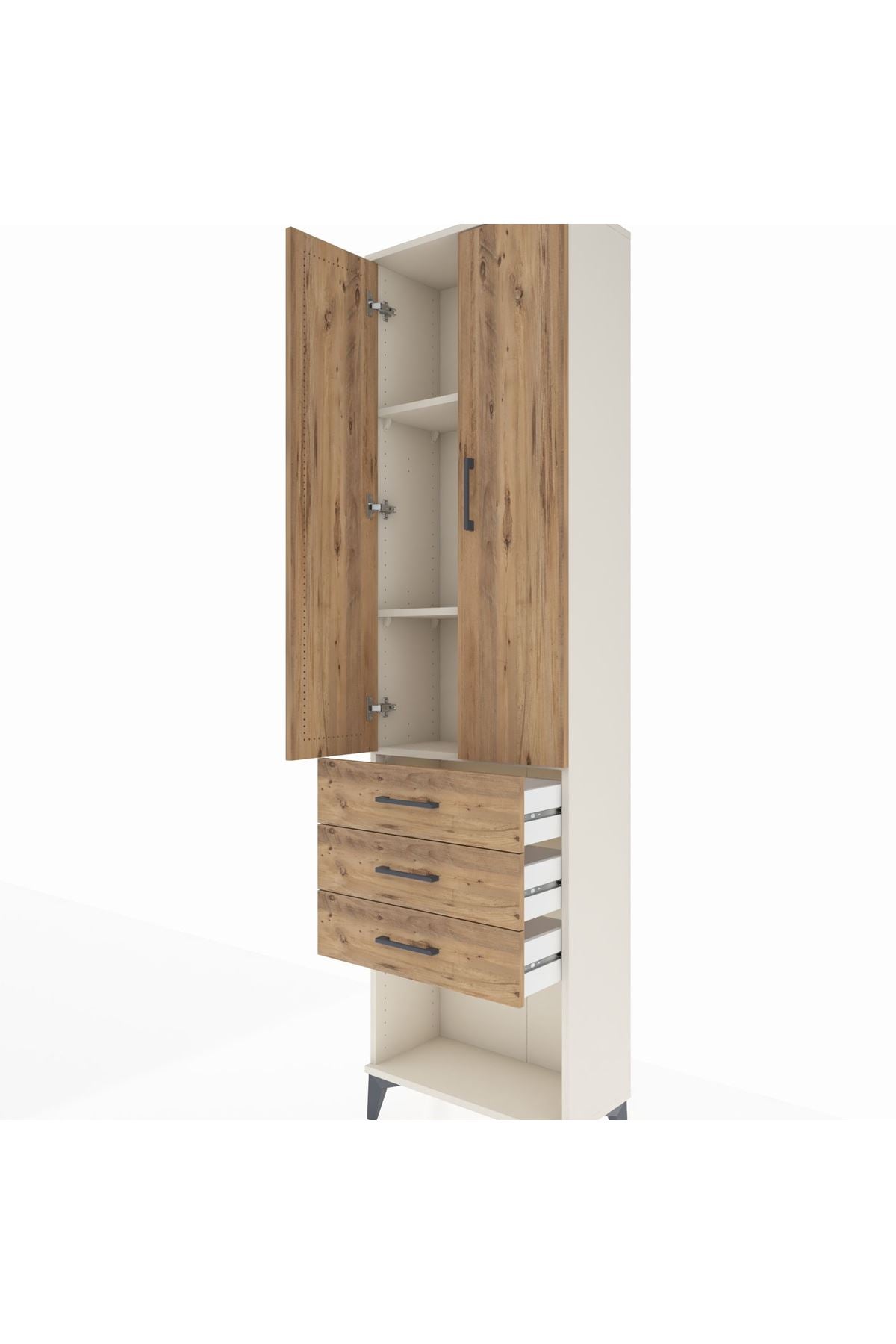 Arges Dolap 3 Raflı 3 Çekmeceli 2 Kapaklı 60x30x221 - S29M086V3A