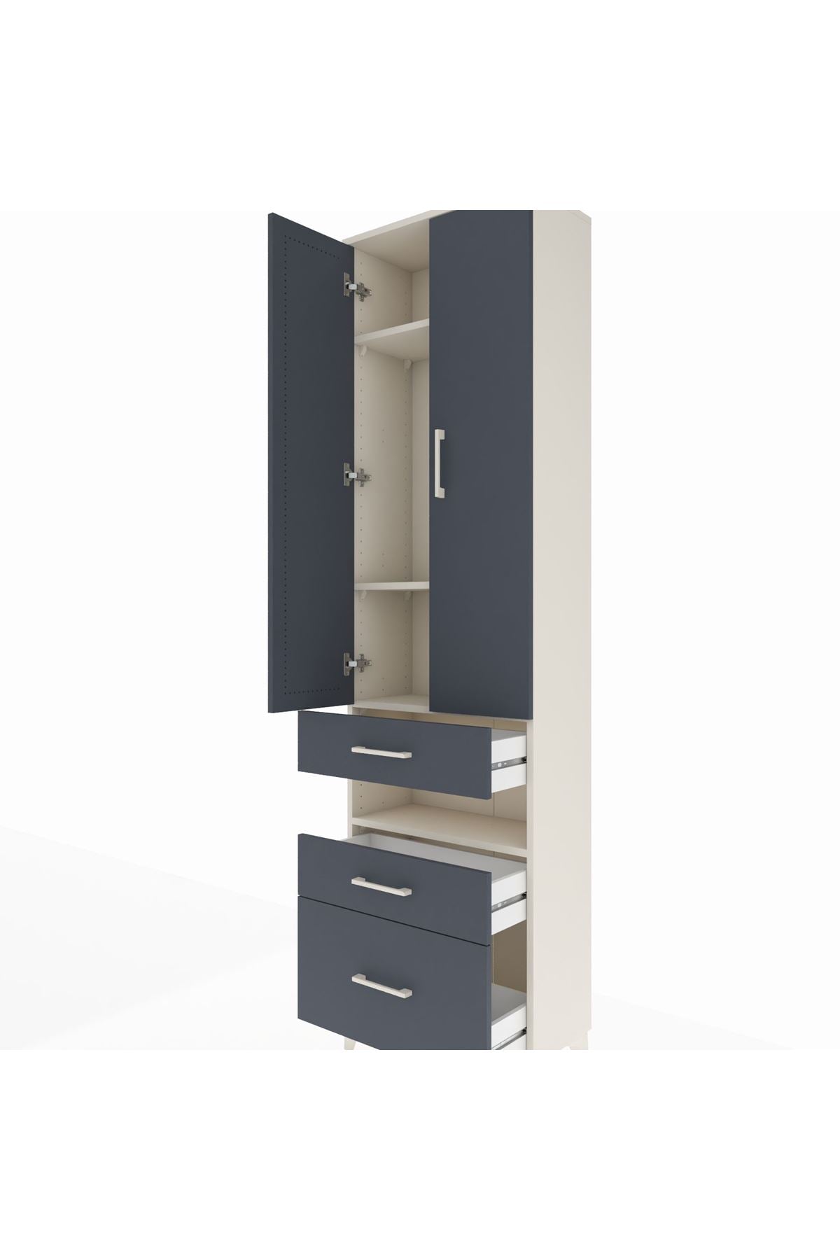 Arges Dolap 4 Raflı 3 Çekmeceli 2 Kapaklı 60x30x221 - S29M095V2A