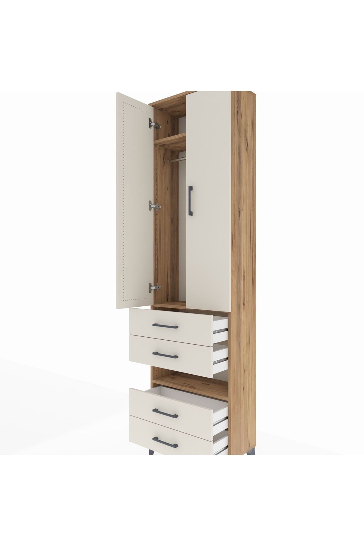 Arges Dolap 3 Raflı 4 Çekmeceli Tek Askılı 60x30x221 - S29M100V7A