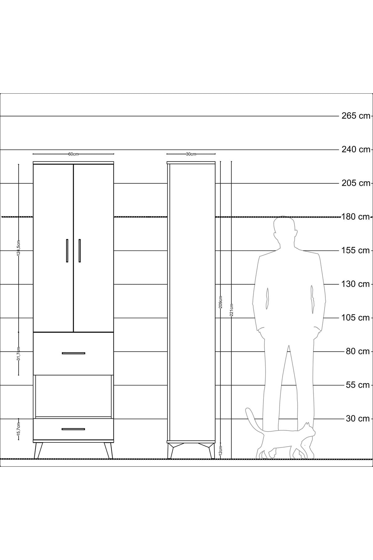 Arges Dolap 3 Raflı 2 Çekmeceli Tek Askılı 60x30x221 - S29M106V9A