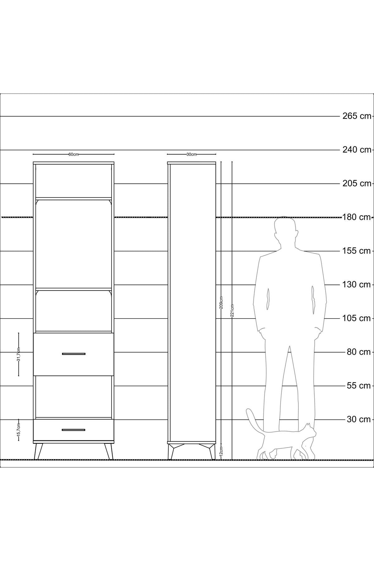Arges Dolap 4 Raflı 2 Çekmeceli 60x30x221 - S29M108V2A