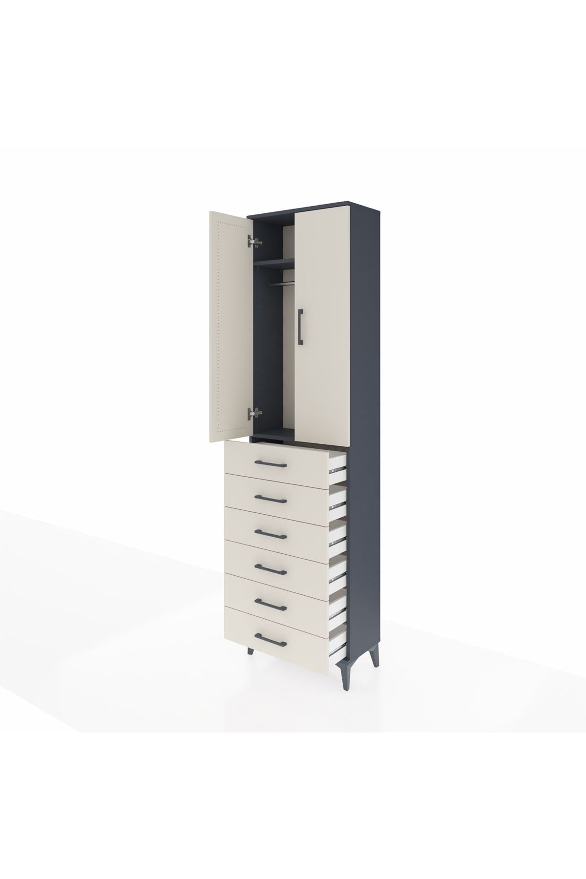 Arges Dolap 2 Raflı 6 Çekmeceli Tek Askılı 60x30x221 - S29M109V4A