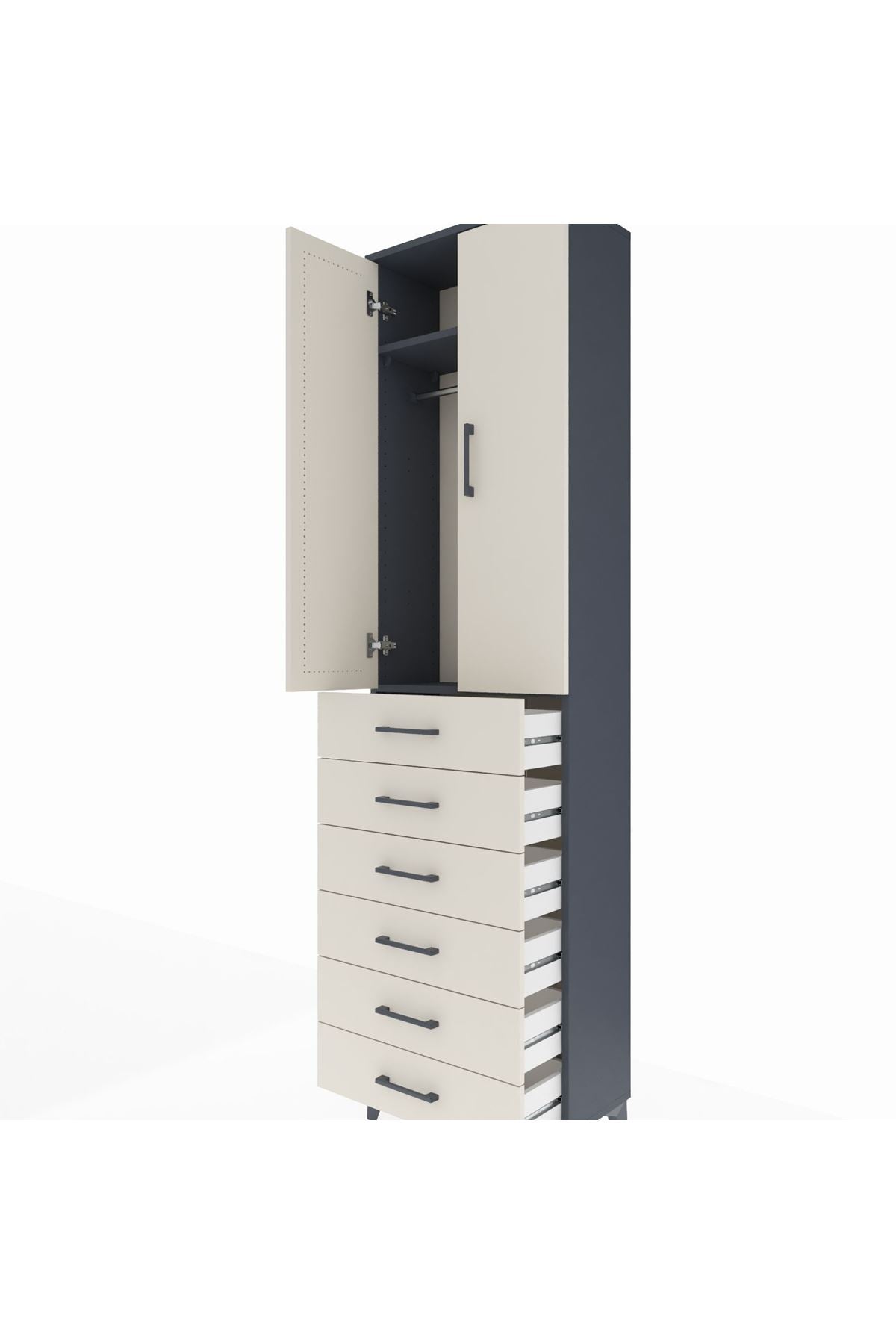 Arges Dolap 2 Raflı 6 Çekmeceli Tek Askılı 60x30x221 - S29M109V4A
