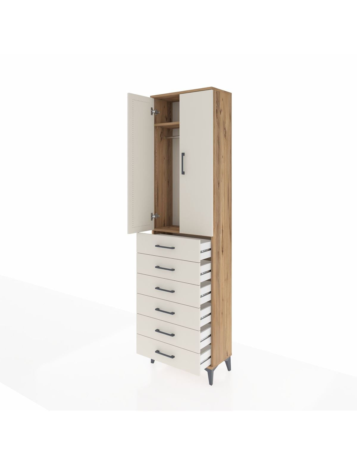 Arges Dolap 2 Raflı 6 Çekmeceli Tek Askılı 60x30x221 - S29M109V7A