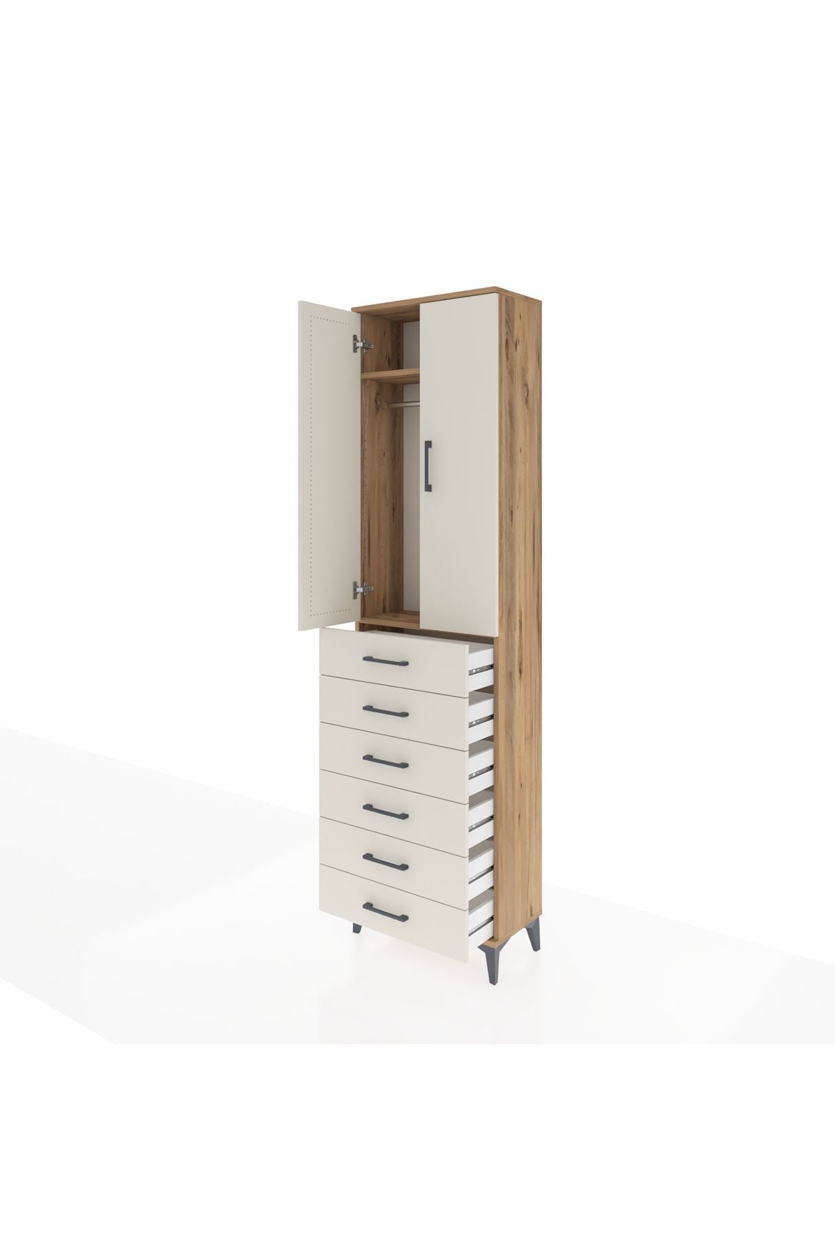 Arges Dolap 2 Raflı 6 Çekmeceli Tek Askılı 60x30x221 - S29M109V7A