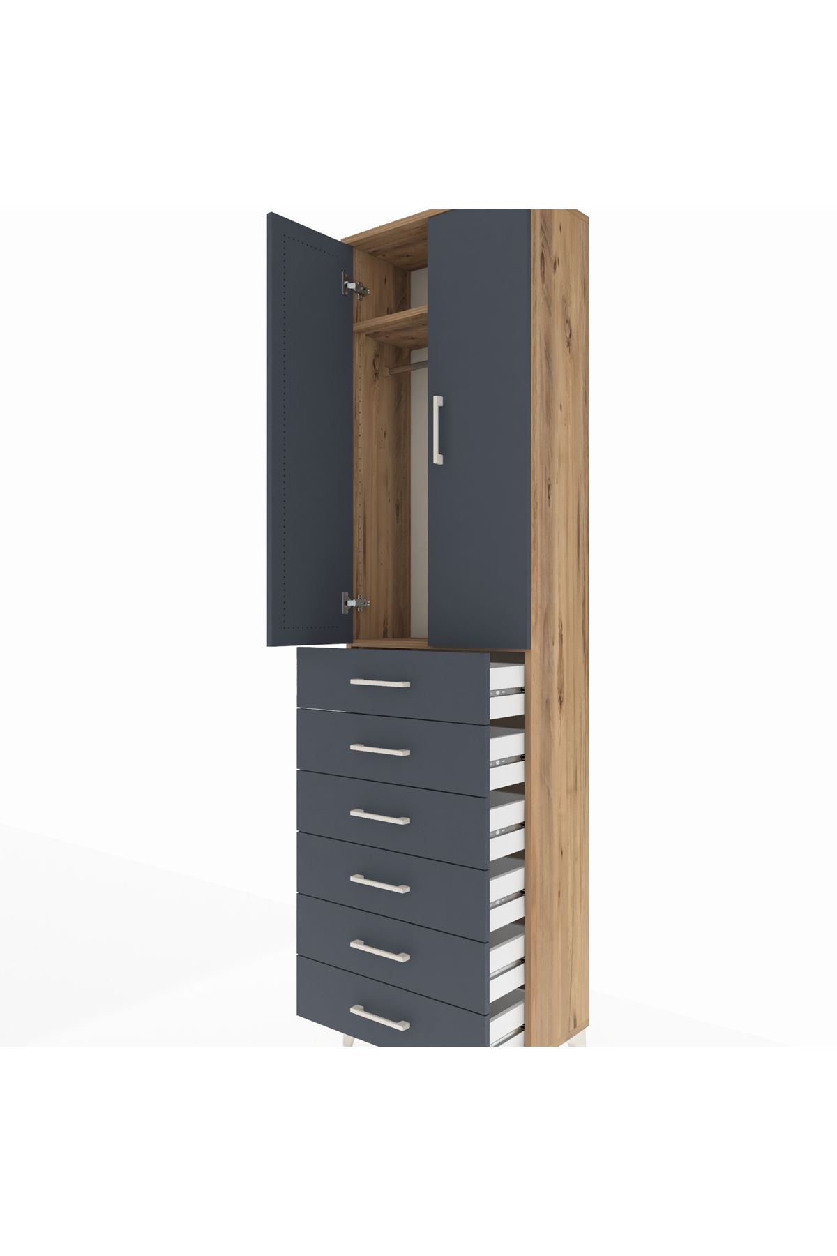 Arges Dolap 2 Raflı 6 Çekmeceli Tek Askılı 60x30x221 - S29M109V8A