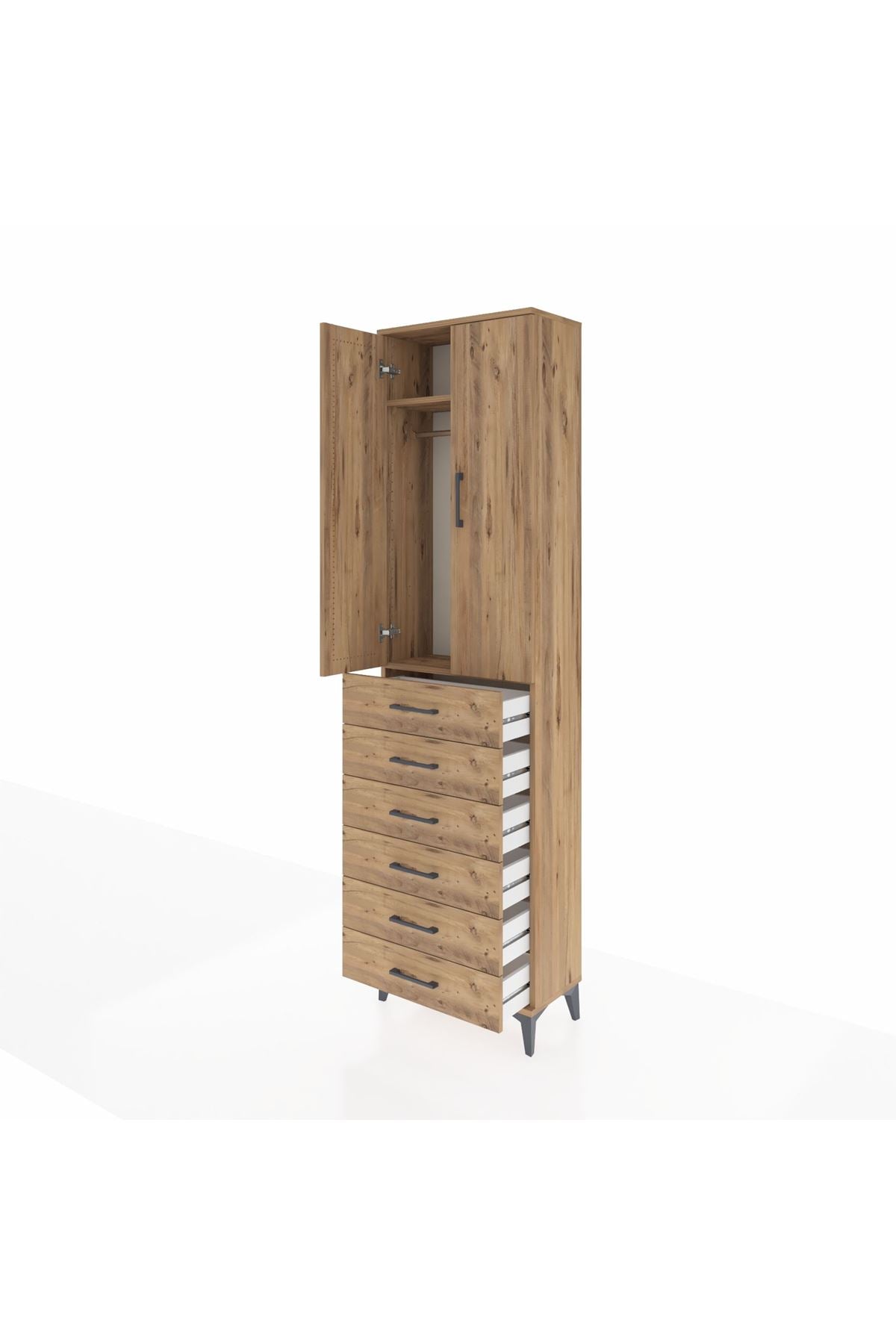 Arges Dolap 2 Raflı 6 Çekmeceli Tek Askılı 60x30x221 - S29M109V9A