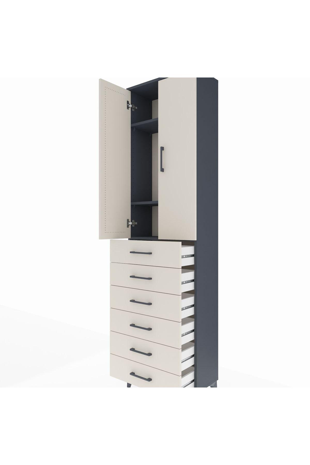 Arges Dolap 3 Raflı 6 Çekmeceli 2 Kapaklı 60x30x221 - S29M110V4A