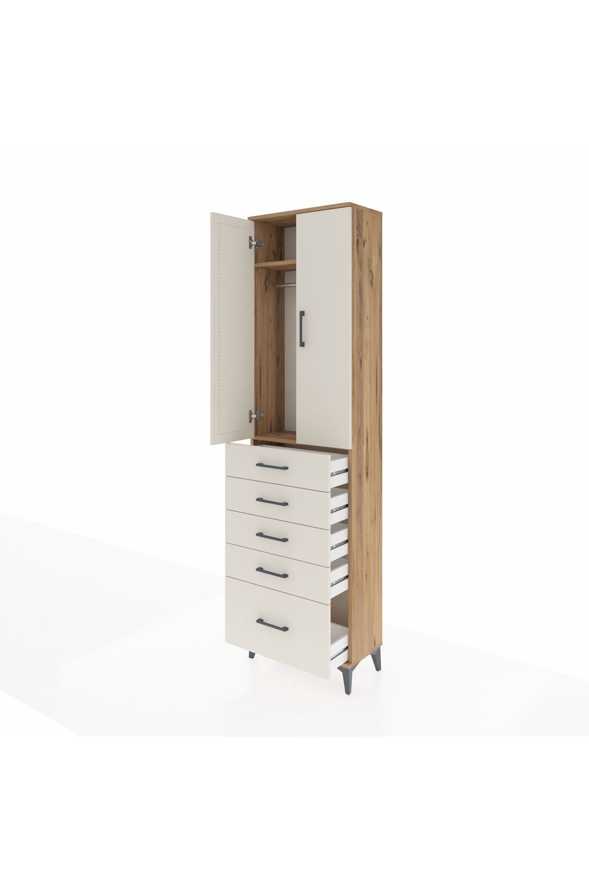 Arges Dolap 2 Raflı 5 Çekmeceli Tek Askılı 60x30x221 - S29M112V7A