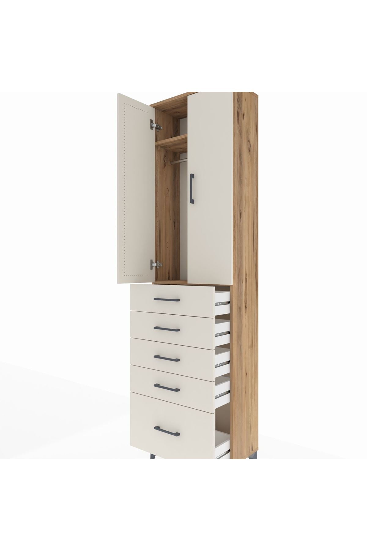 Arges Dolap 2 Raflı 5 Çekmeceli Tek Askılı 60x30x221 - S29M112V7A
