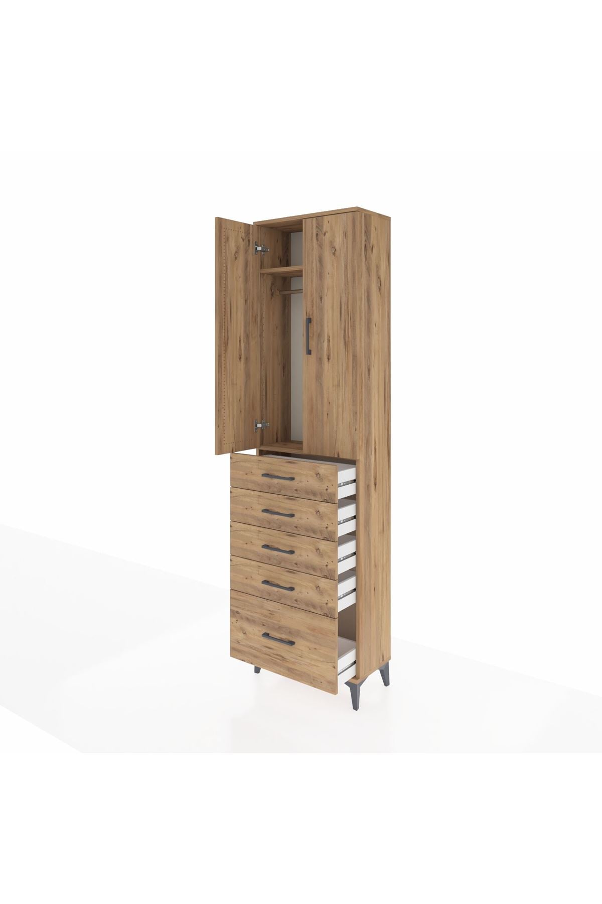 Arges Dolap 2 Raflı 5 Çekmeceli Tek Askılı 60x30x221 - S29M112V9A