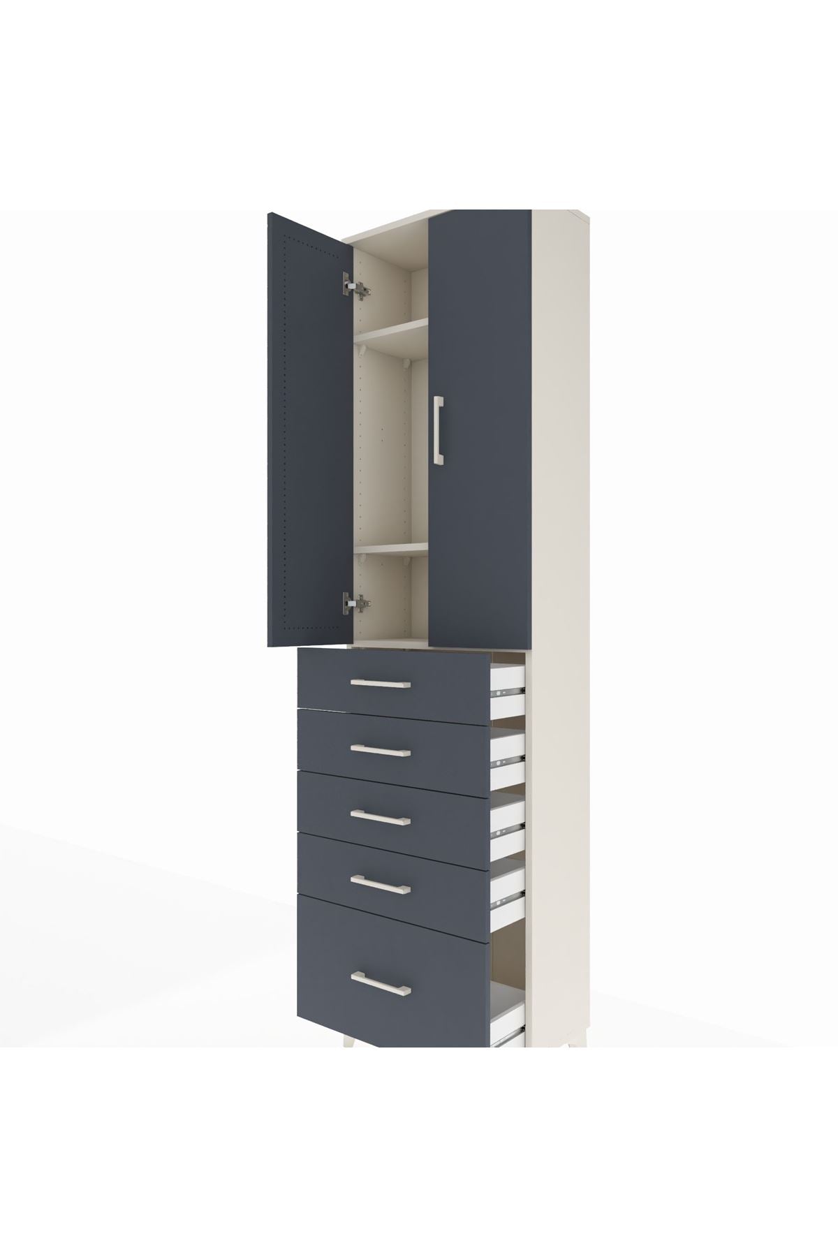 Arges Dolap 3 Raflı 5 Çekmeceli 2 Kapaklı 60x30x221 - S29M113V2A