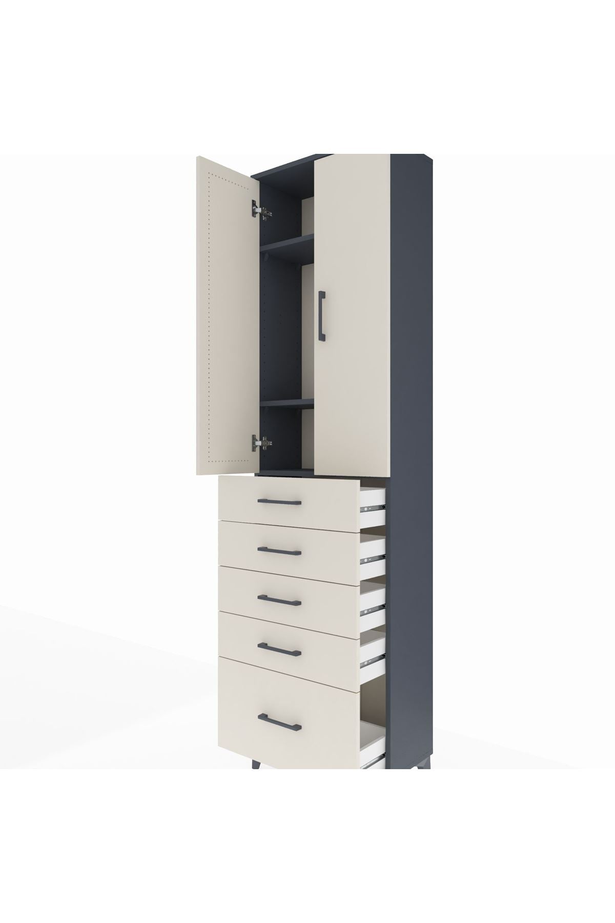 Arges Dolap 3 Raflı 5 Çekmeceli 2 Kapaklı 60x30x221 - S29M113V4A