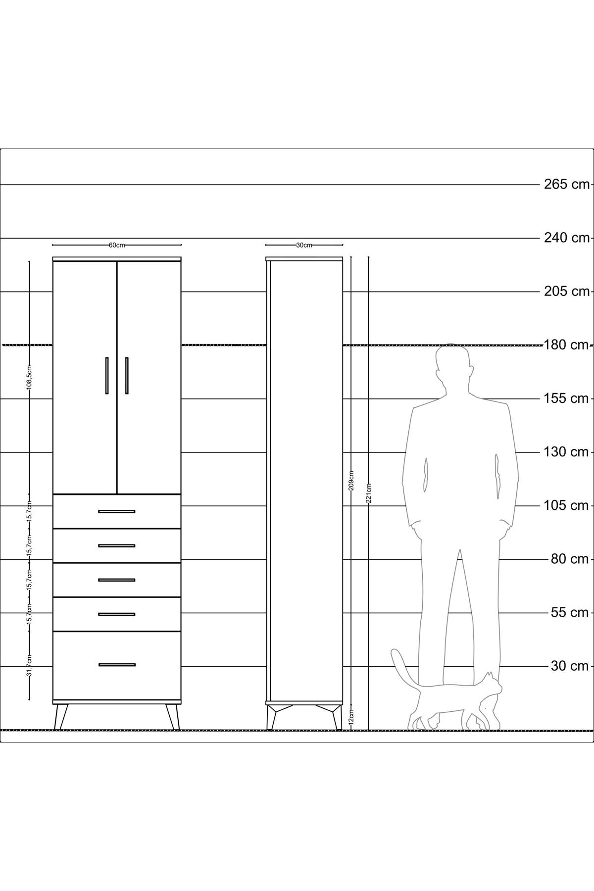 Arges Dolap 3 Raflı 5 Çekmeceli 2 Kapaklı 60x30x221 - S29M113V6A