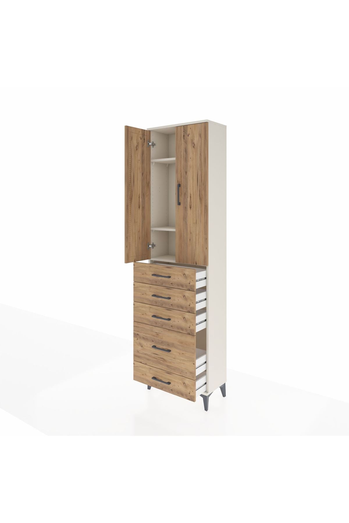 Arges Dolap 3 Raflı 5 Çekmeceli 2 Kapaklı 60x30x221 - S29M116V3A