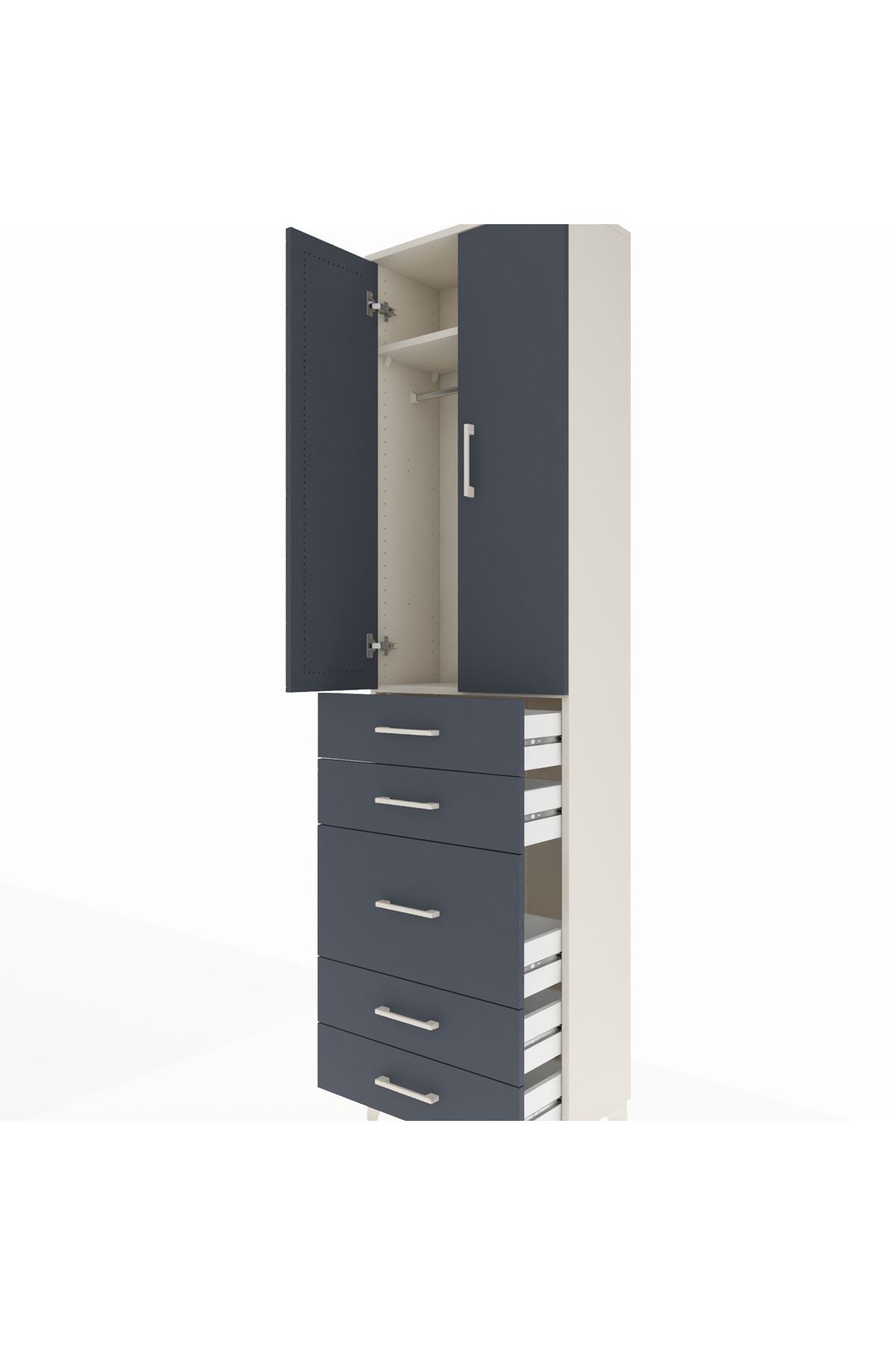 Arges Dolap 2 Raflı 5 Çekmeceli Tek Askılı 60x30x221 - S29M118V2A
