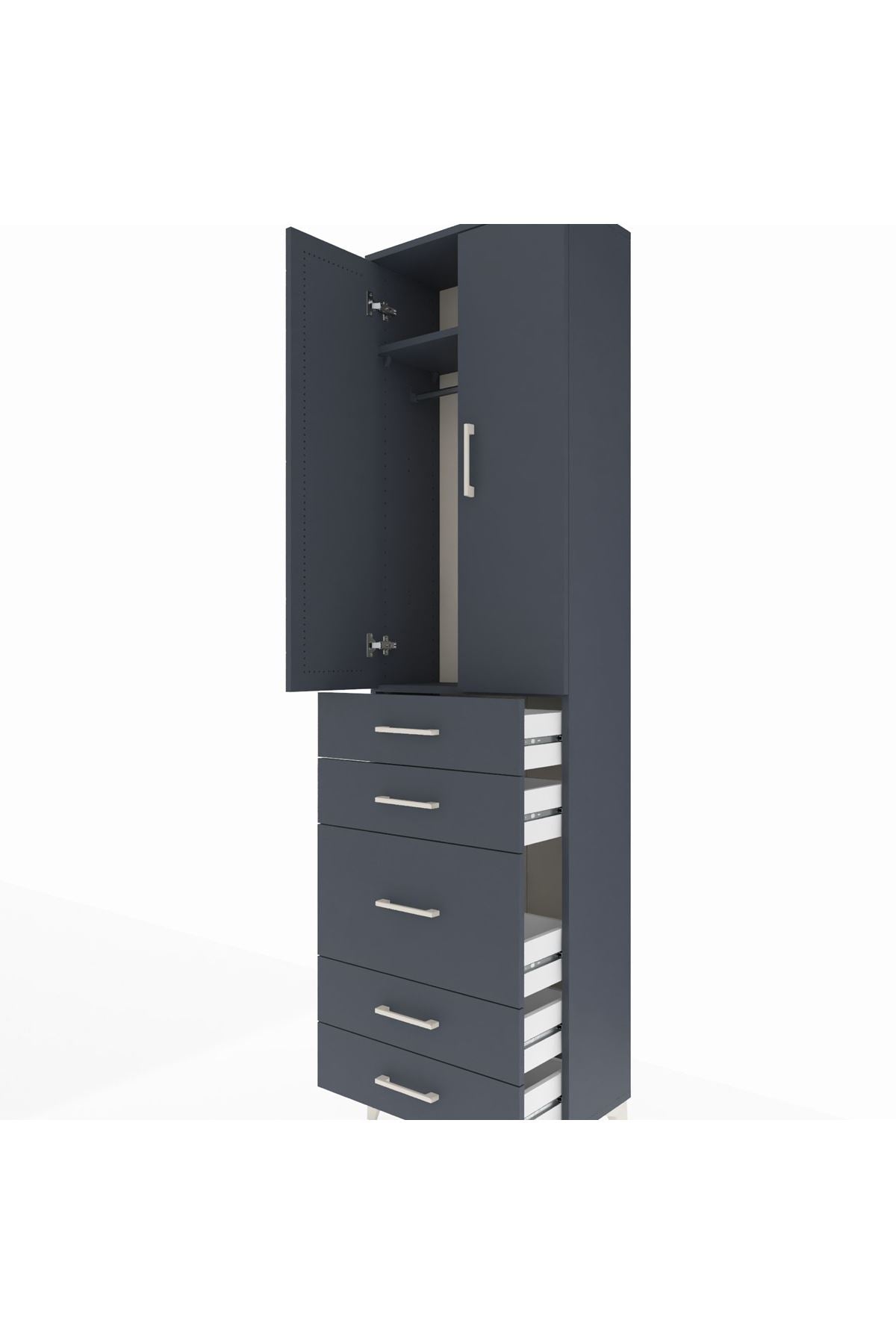 Arges Dolap 2 Raflı 5 Çekmeceli Tek Askılı 60x30x221 - S29M118V5A
