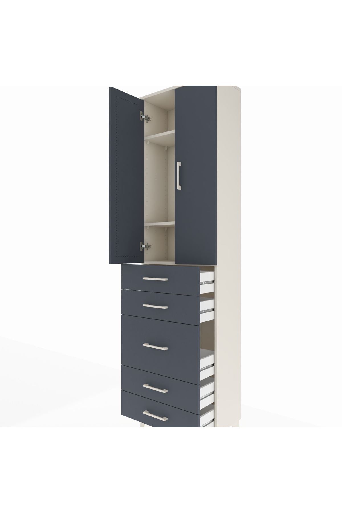 Arges Dolap 3 Raflı 5 Çekmeceli 2 Kapaklı 60x30x221 - S29M119V2A