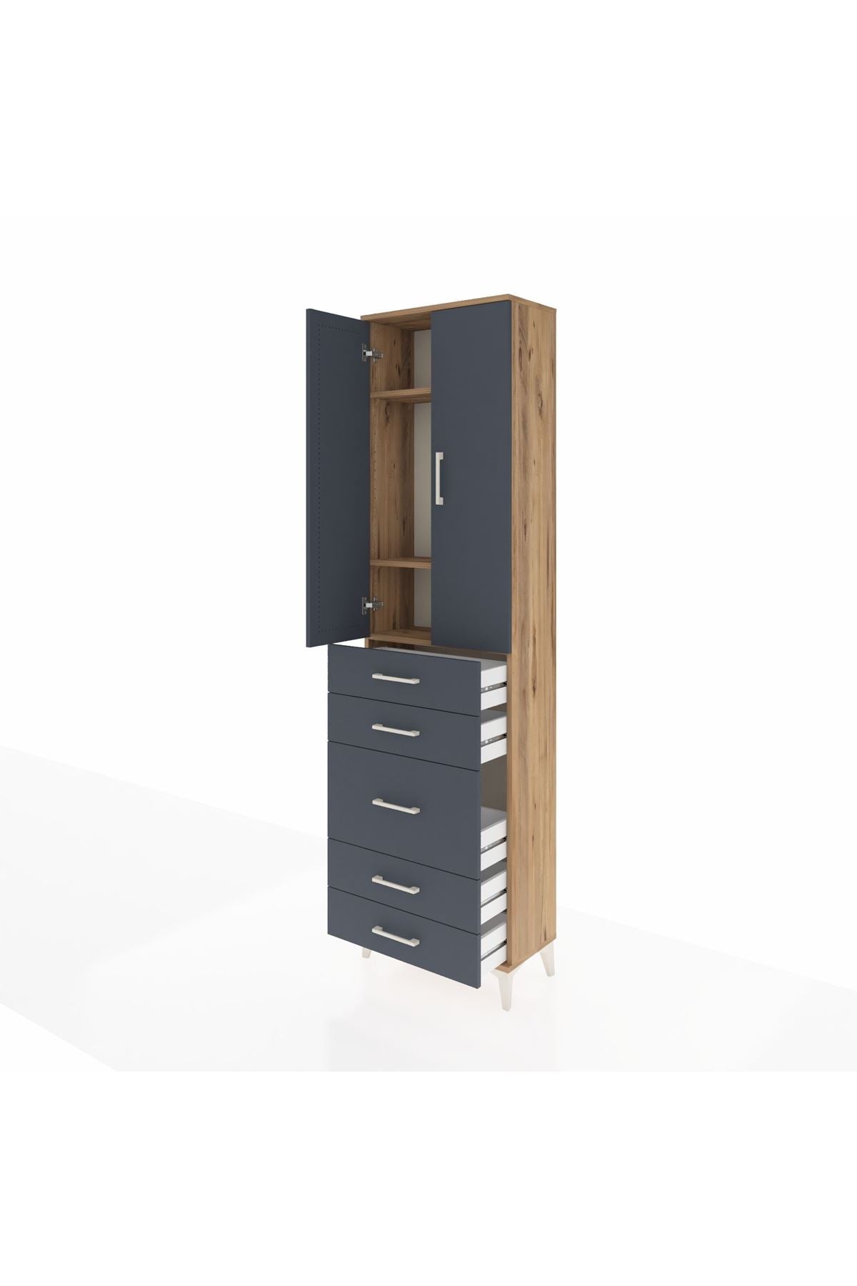 Arges Dolap 3 Raflı 5 Çekmeceli 2 Kapaklı 60x30x221 - S29M119V8A