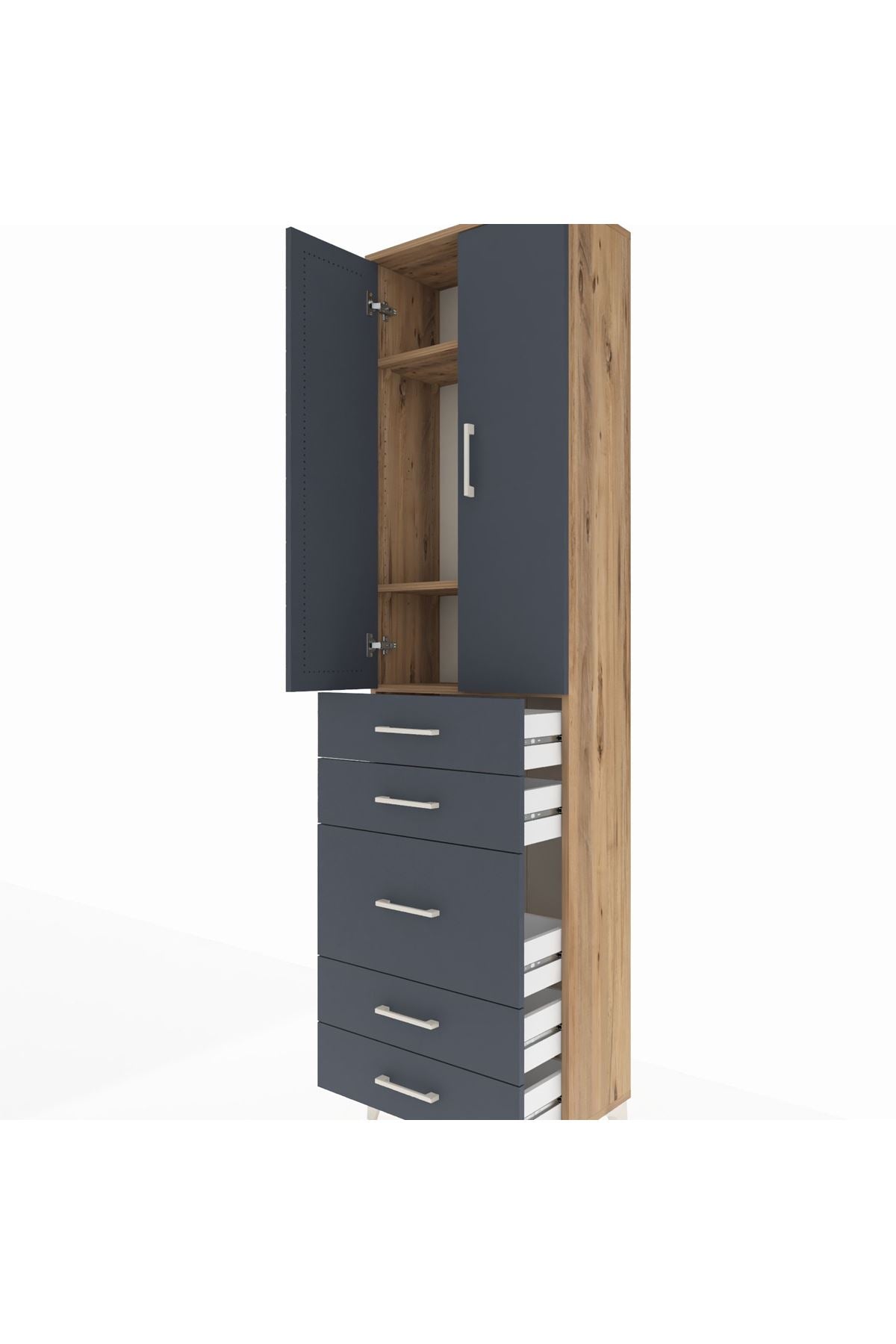 Arges Dolap 3 Raflı 5 Çekmeceli 2 Kapaklı 60x30x221 - S29M119V8A