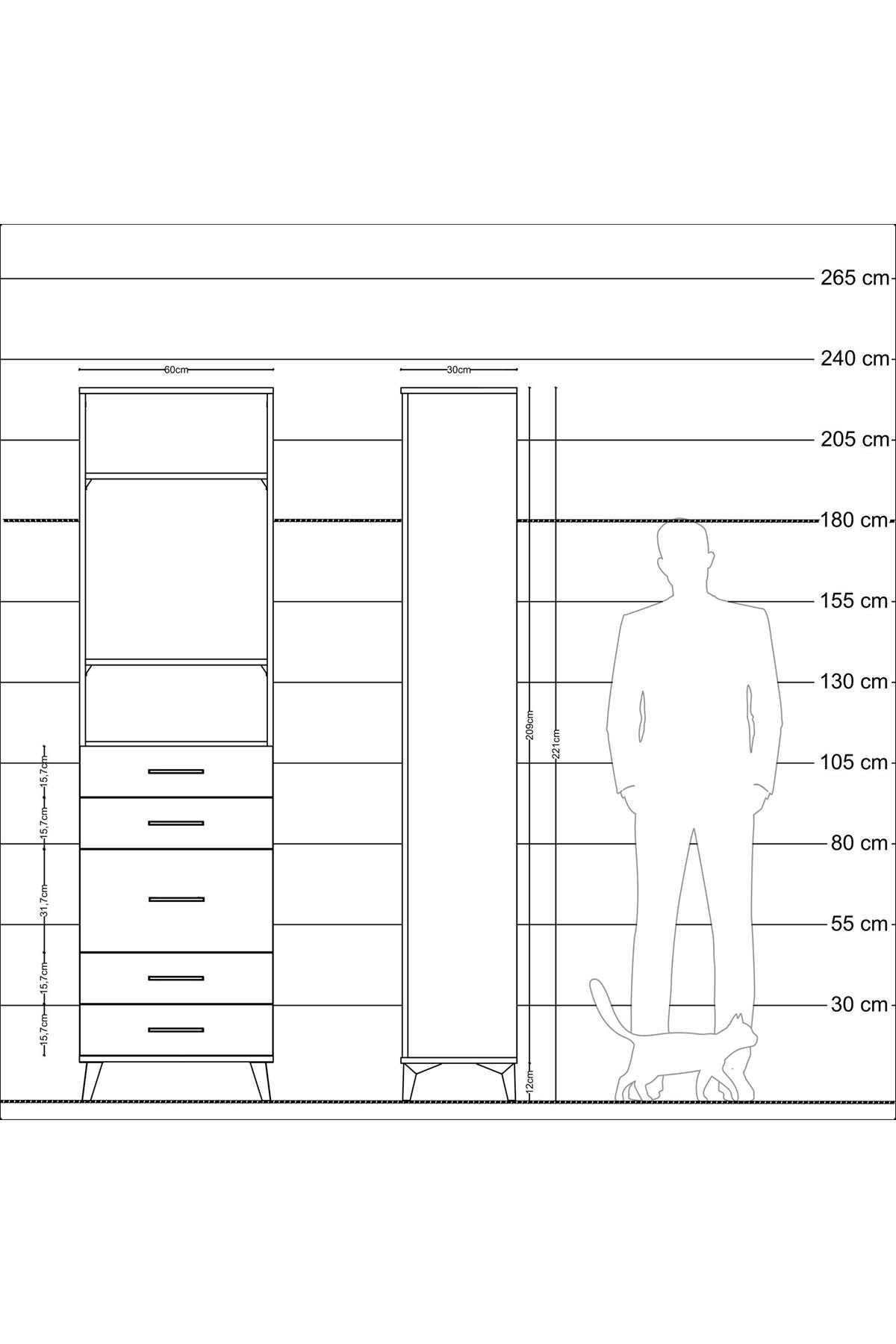 Arges Dolap 3 Raflı 5 Çekmeceli 60x30x221 - S29M120V7A