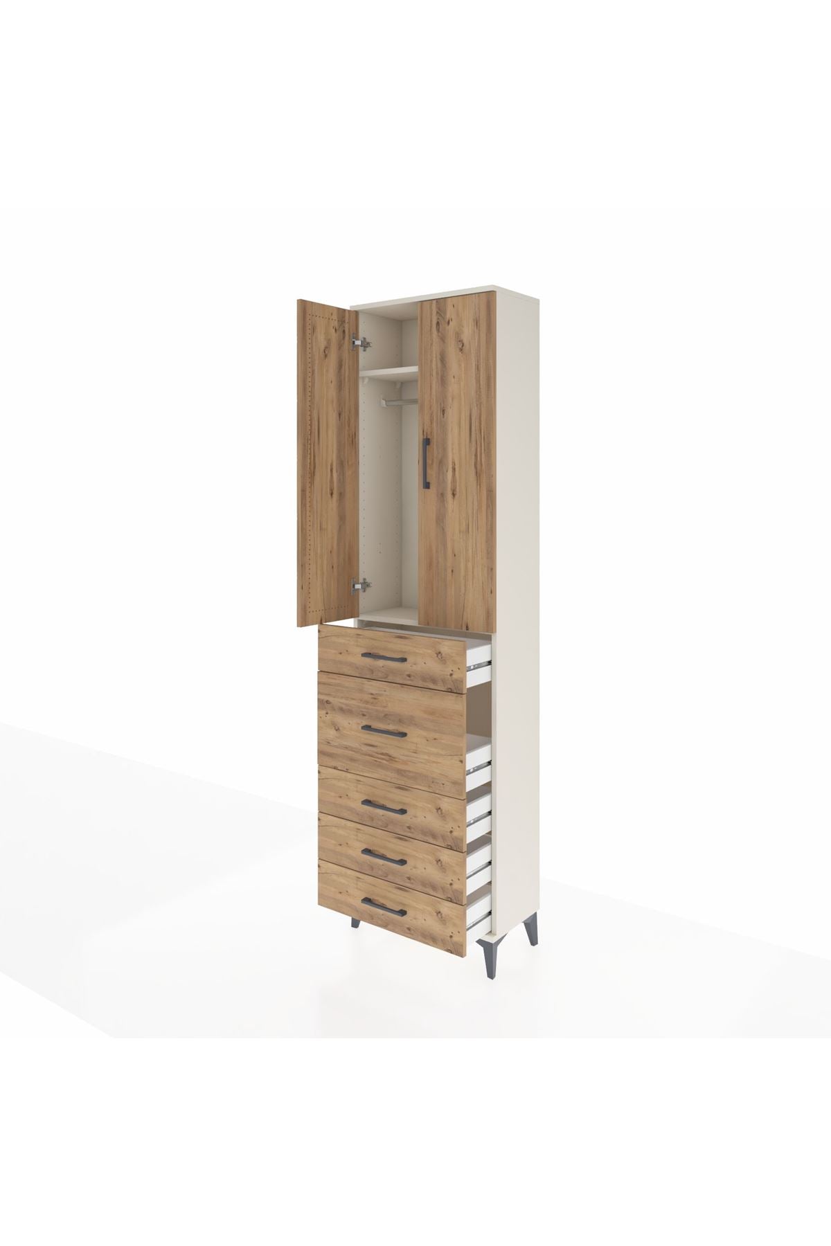 Arges Dolap 2 Raflı 5 Çekmeceli 2 Kapaklı 60x30x221 - S29M121V3A