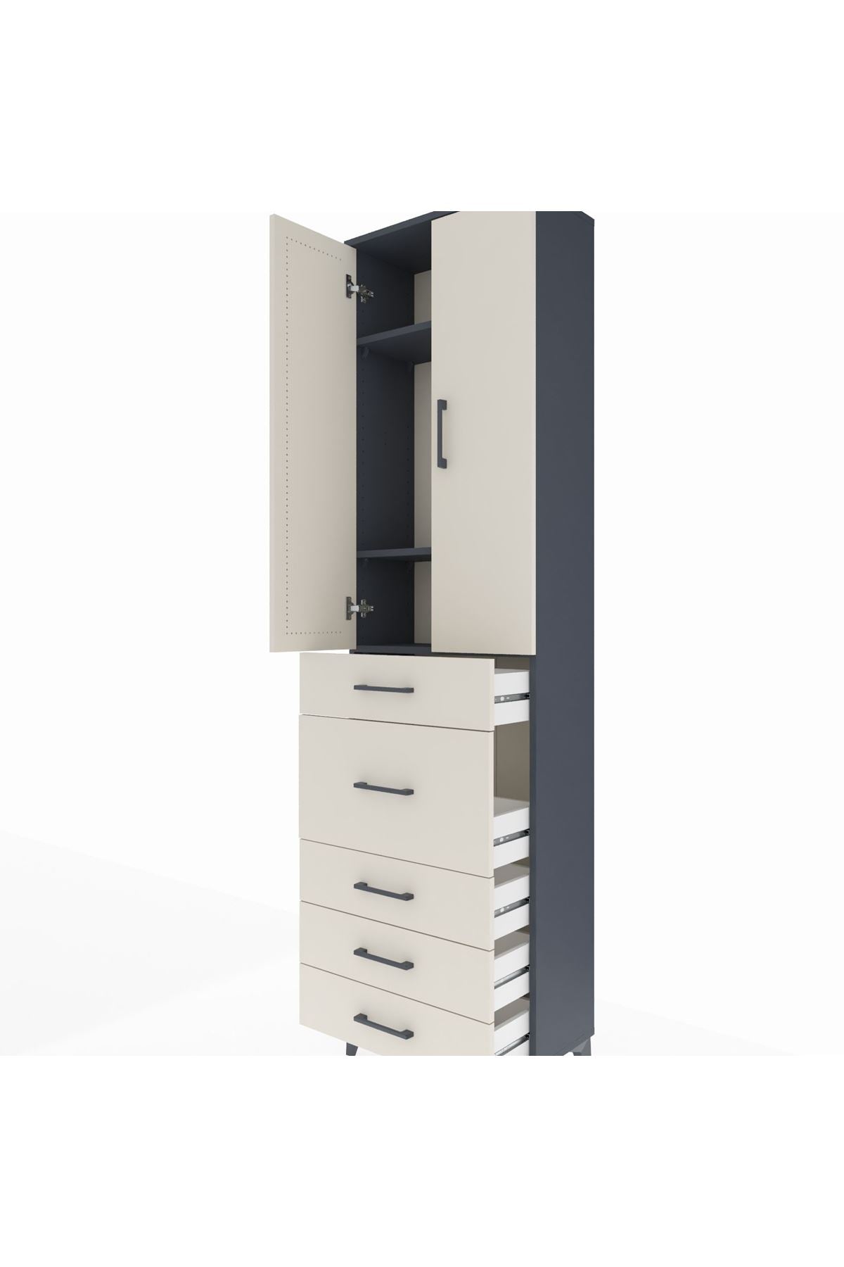 Arges Dolap 3 Raflı 5 Çekmeceli 2 Kapaklı 60x30x221 - S29M122V4A