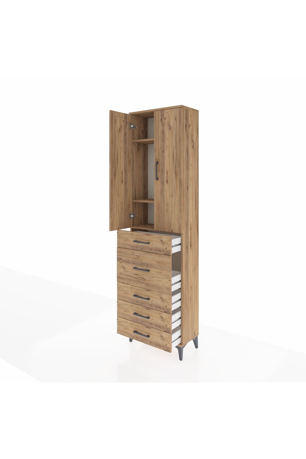 Arges Dolap 3 Raflı 5 Çekmeceli 2 Kapaklı 60x30x221 - S29M122V9A