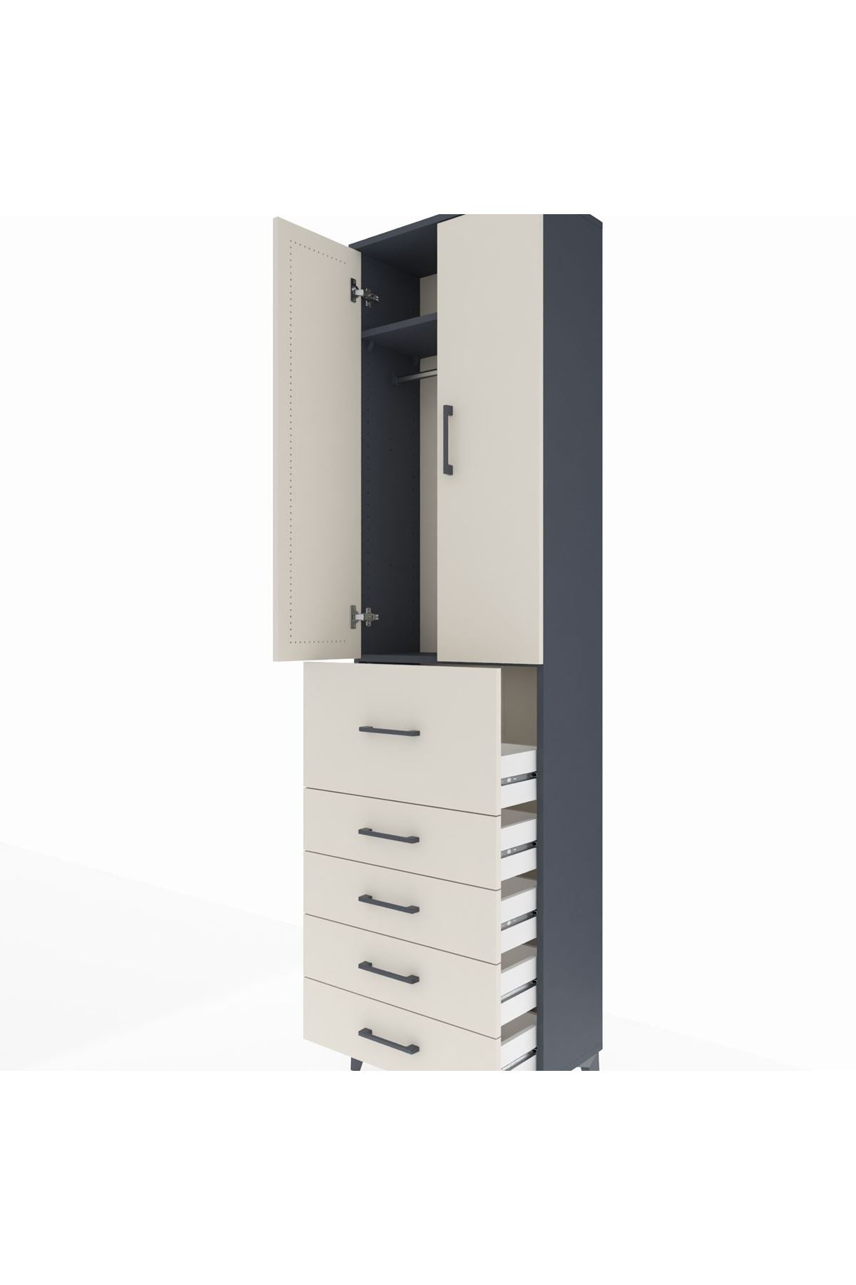 Arges Dolap 2 Raflı 5 Çekmeceli 2 Kapaklı 60x30x221 - S29M124V4A