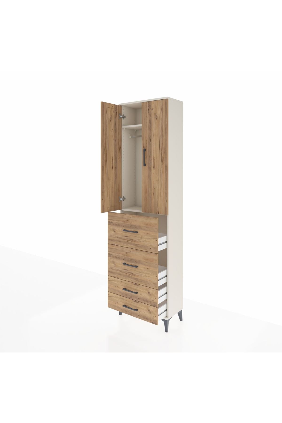Arges Dolap 2 Raflı 4 Çekmeceli Tek Askılı 60x30x221 - S29M127V3A
