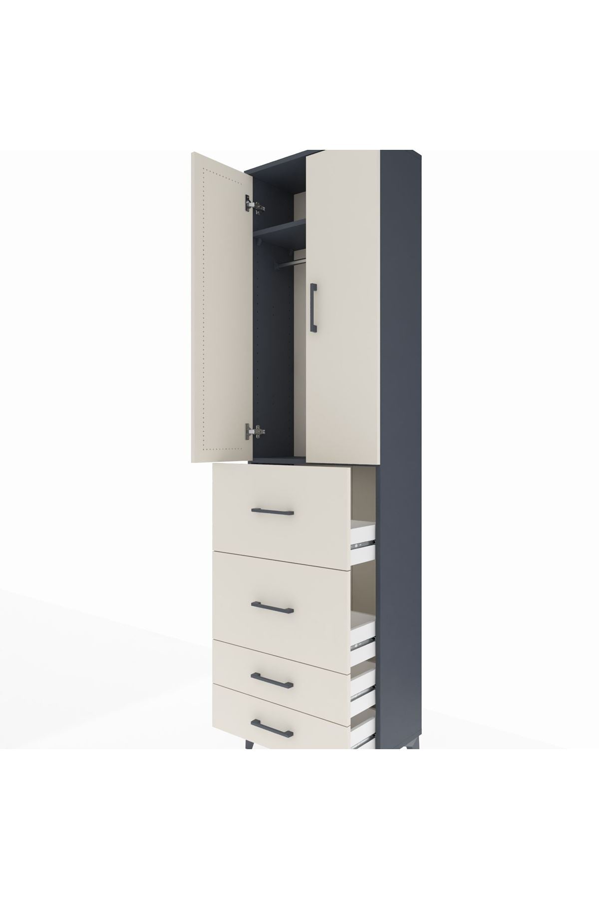 Arges Dolap 2 Raflı 4 Çekmeceli Tek Askılı 60x30x221 - S29M127V4A